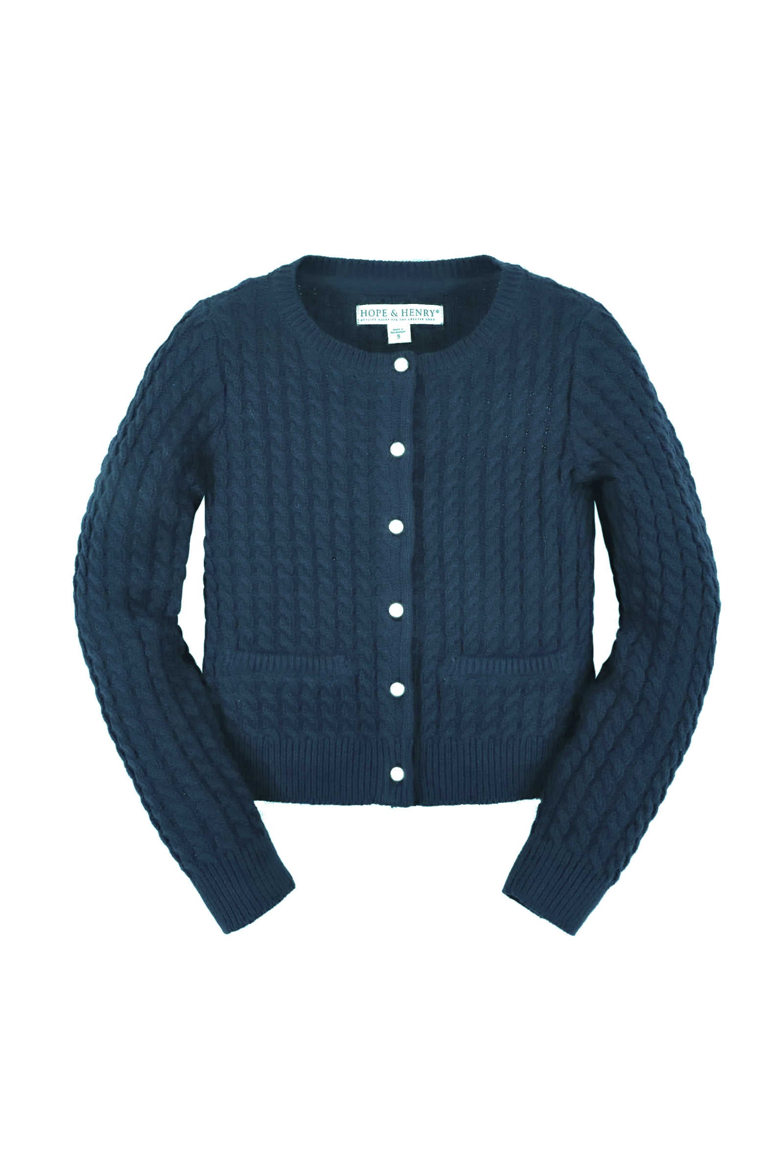 Organic Cotton Classic Cable Cardigan for Girls, Navy, Toddler & Kids