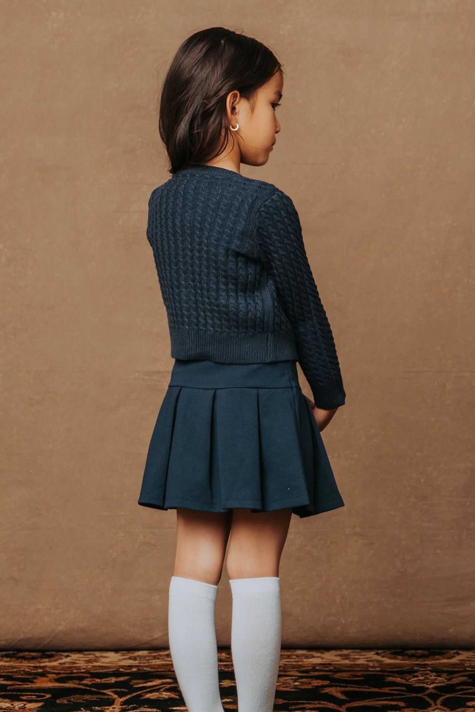 Organic Cotton Classic Cable Cardigan for Girls, Navy, Toddler & Kids