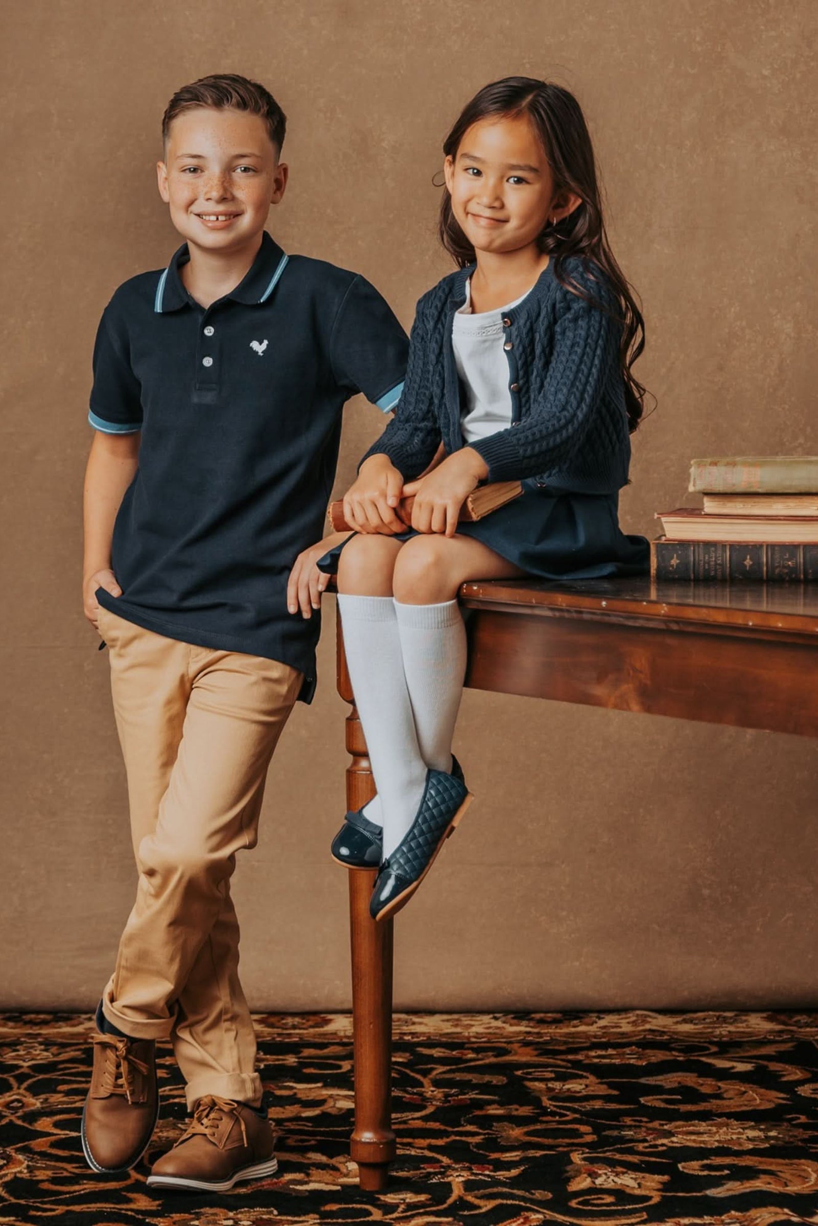 Organic Cotton Classic Cable Cardigan for Girls, Navy, Toddler & Kids