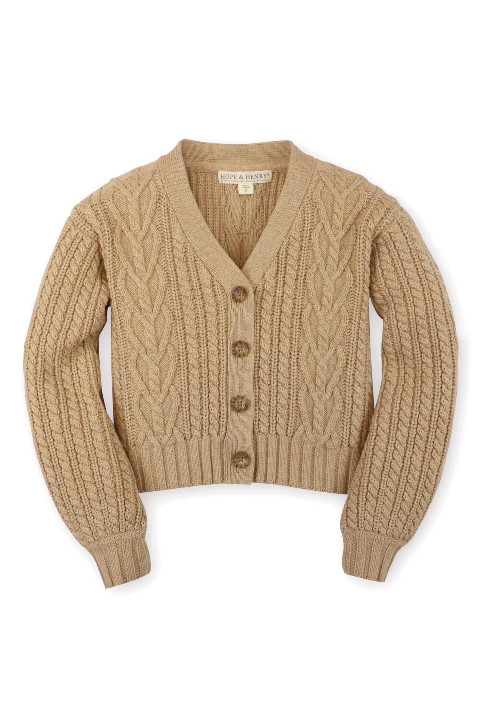 Organic Cotton Chunky Cable Cardigan for Babies, Camel