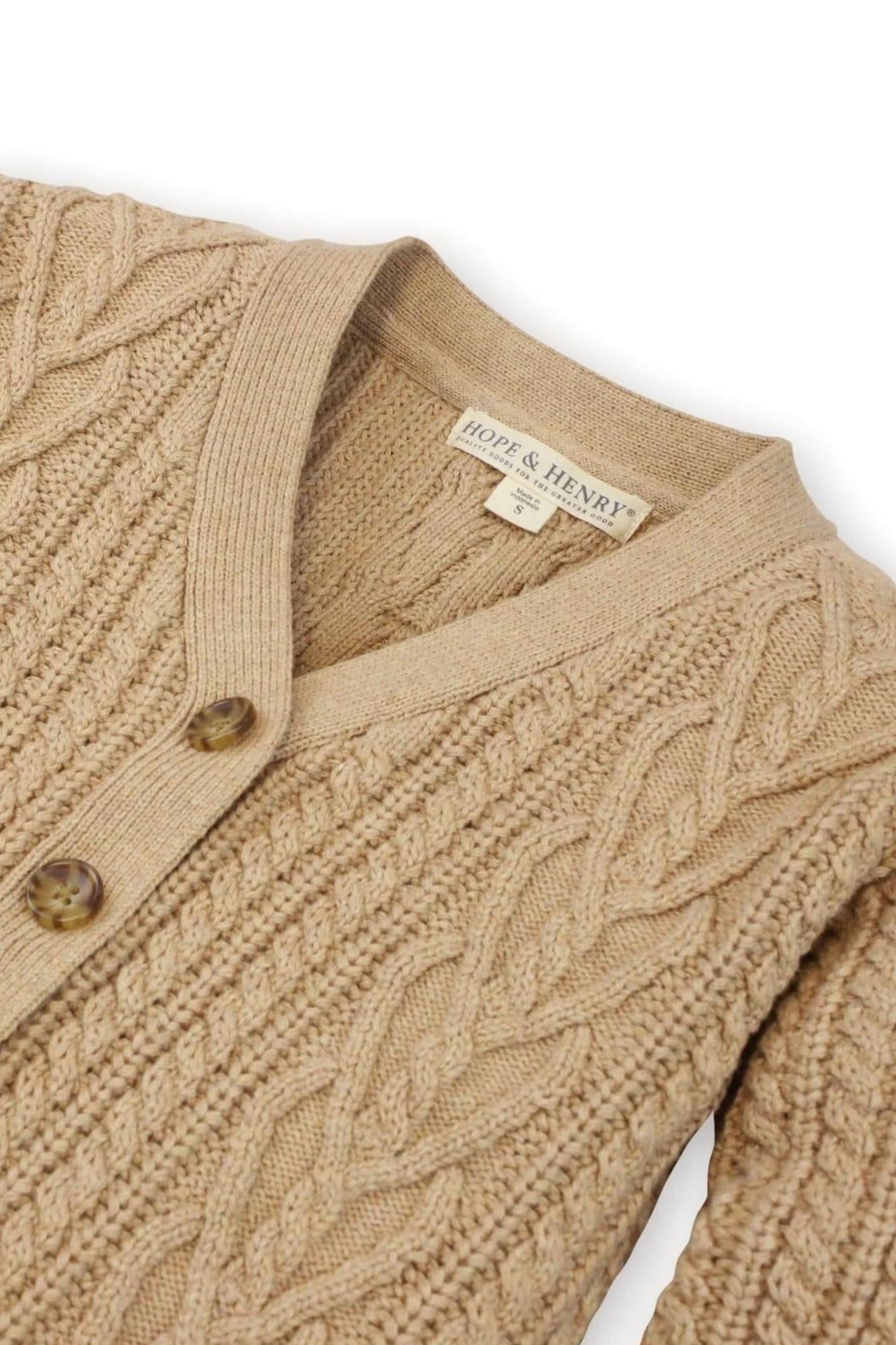 Organic Cotton Chunky Cable Cardigan for Babies, Camel