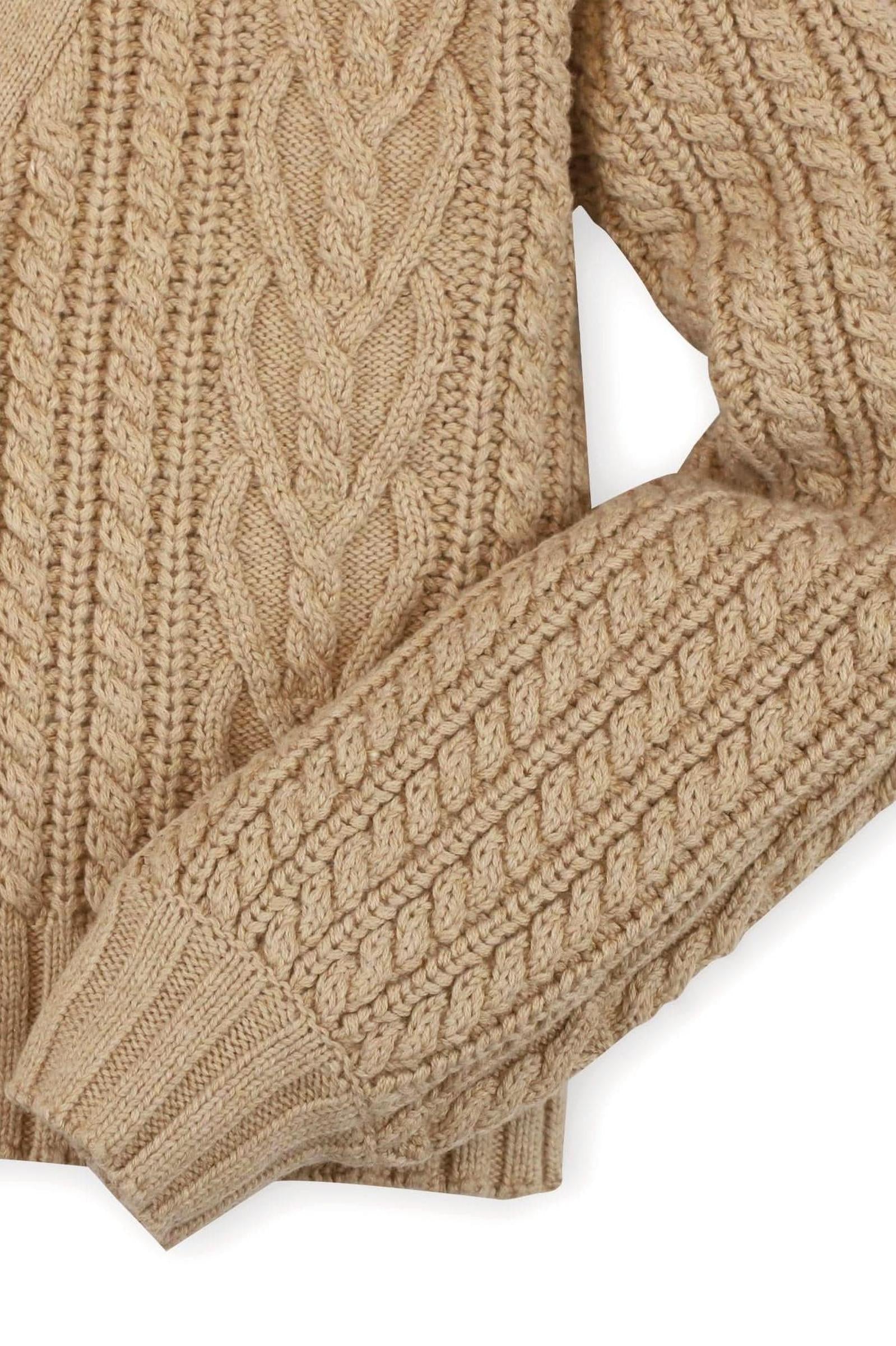 Organic Cotton Chunky Cable Cardigan for Babies, Camel