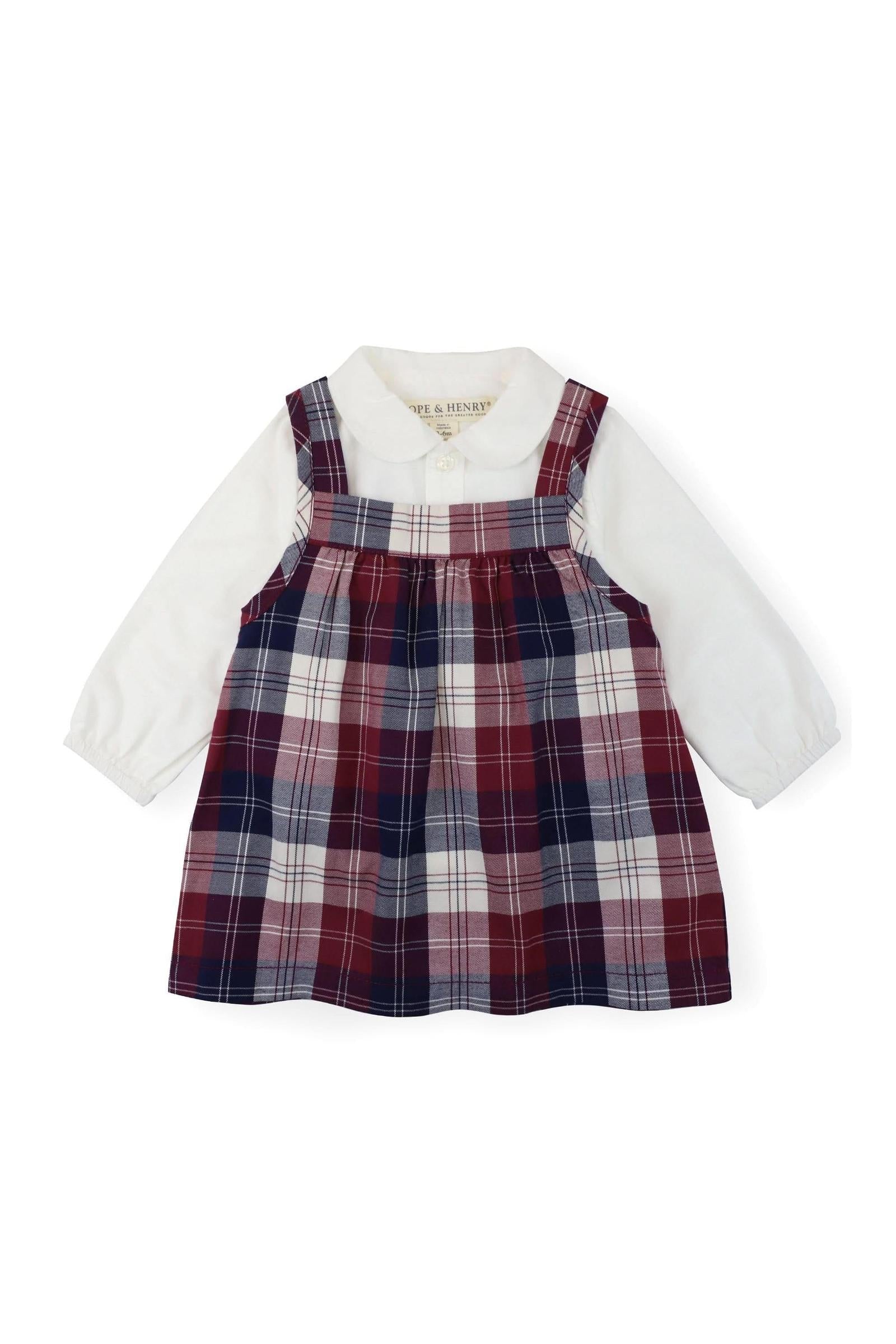 Organic Cotton Peter Pan Collar Bodysuit & Plaid Jumper Set for Girls, Berry Tartan, Baby