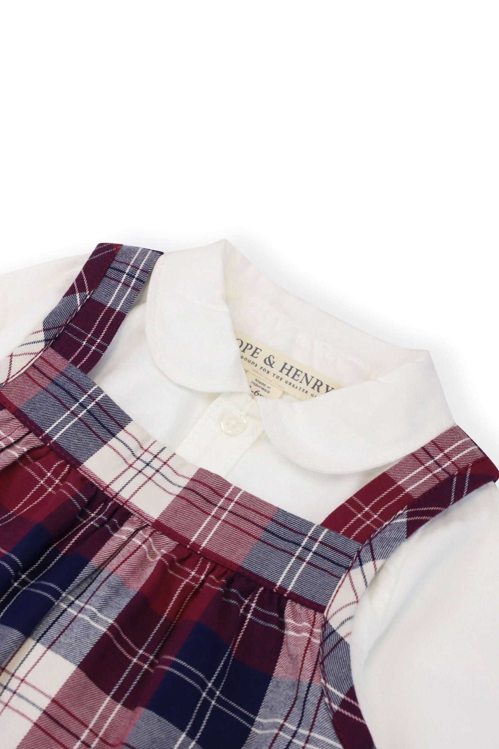 Organic Cotton Peter Pan Collar Bodysuit & Plaid Jumper Set for Girls, Berry Tartan, Baby