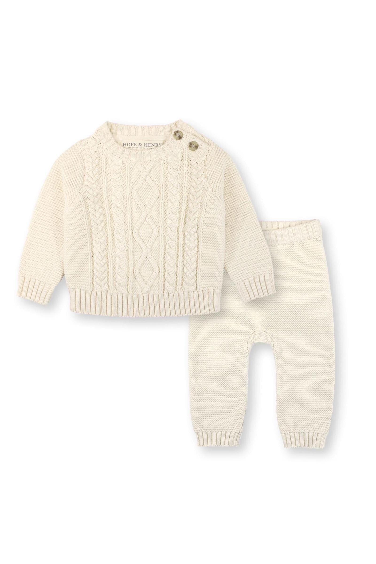 Organic Cotton Cable Sweater and Legging Set for Babies, Ivory, 0-24M