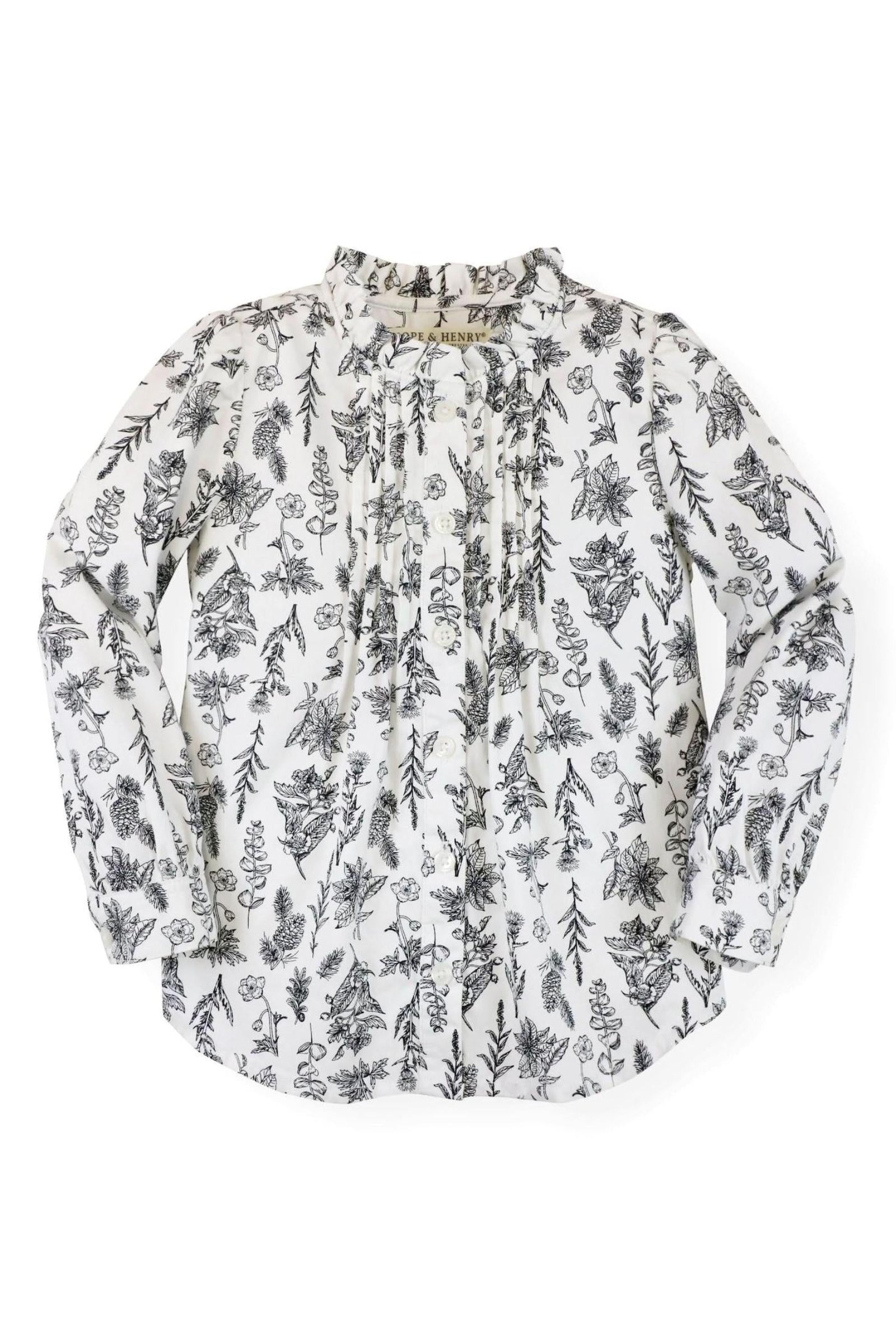 Organic Cotton Ruffle Collar Blouse with Pintuck Details, Black Winter Botanical, Baby