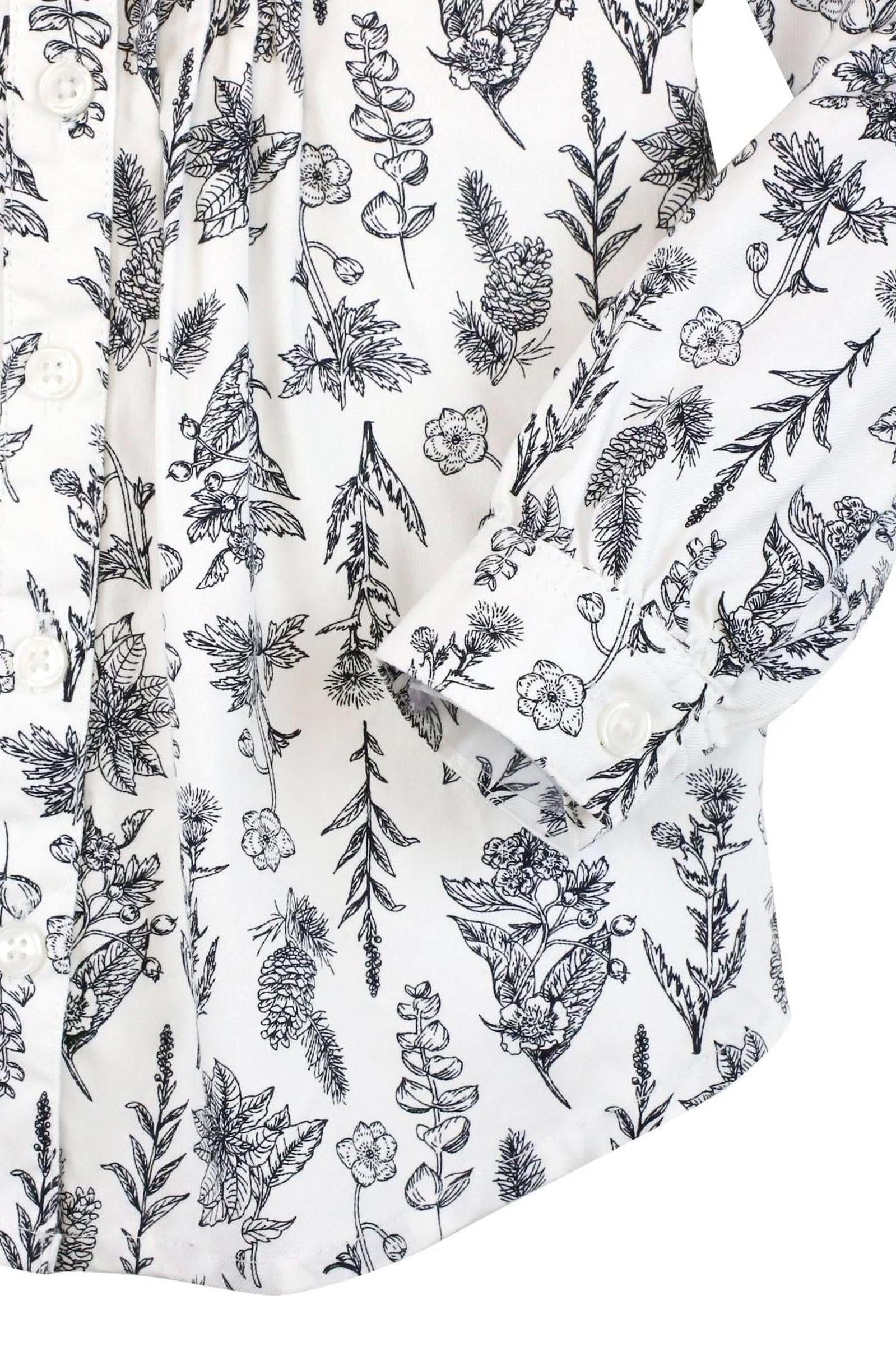 Organic Cotton Ruffle Collar Blouse with Pintuck Details, Black Winter Botanical, Baby