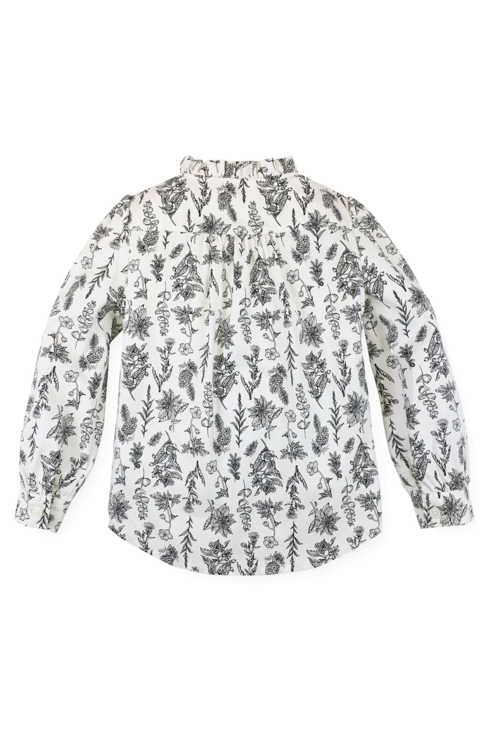 Organic Cotton Ruffle Collar Blouse with Pintuck Details, Black Winter Botanical, Baby