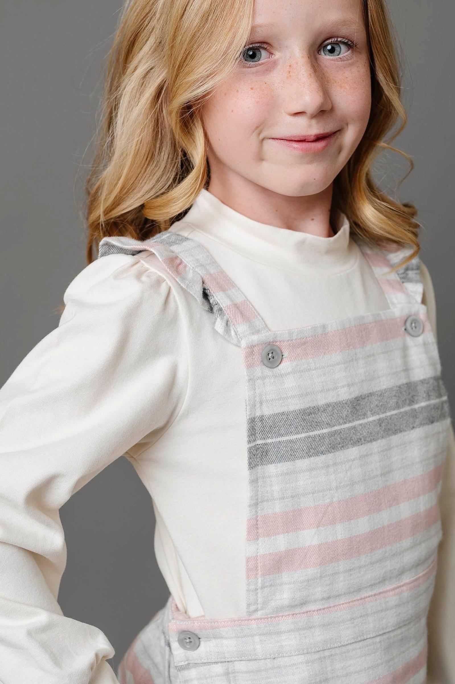 Organic Cotton Ruffle Strap Overall Skirt, Gray & Rose Plaid, Toddler & Kids