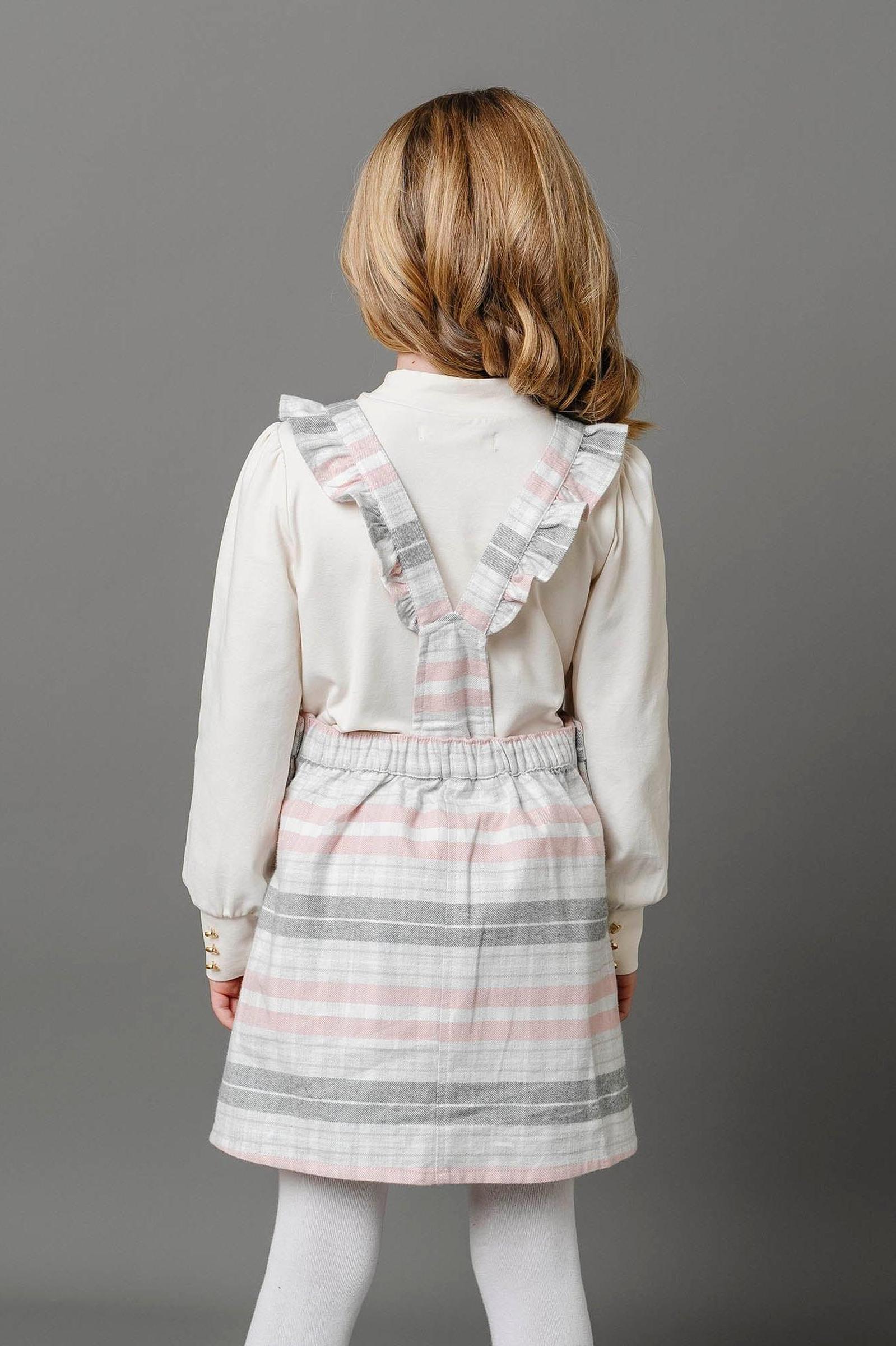 Organic Cotton Ruffle Strap Overall Skirt, Gray & Rose Plaid, Toddler & Kids