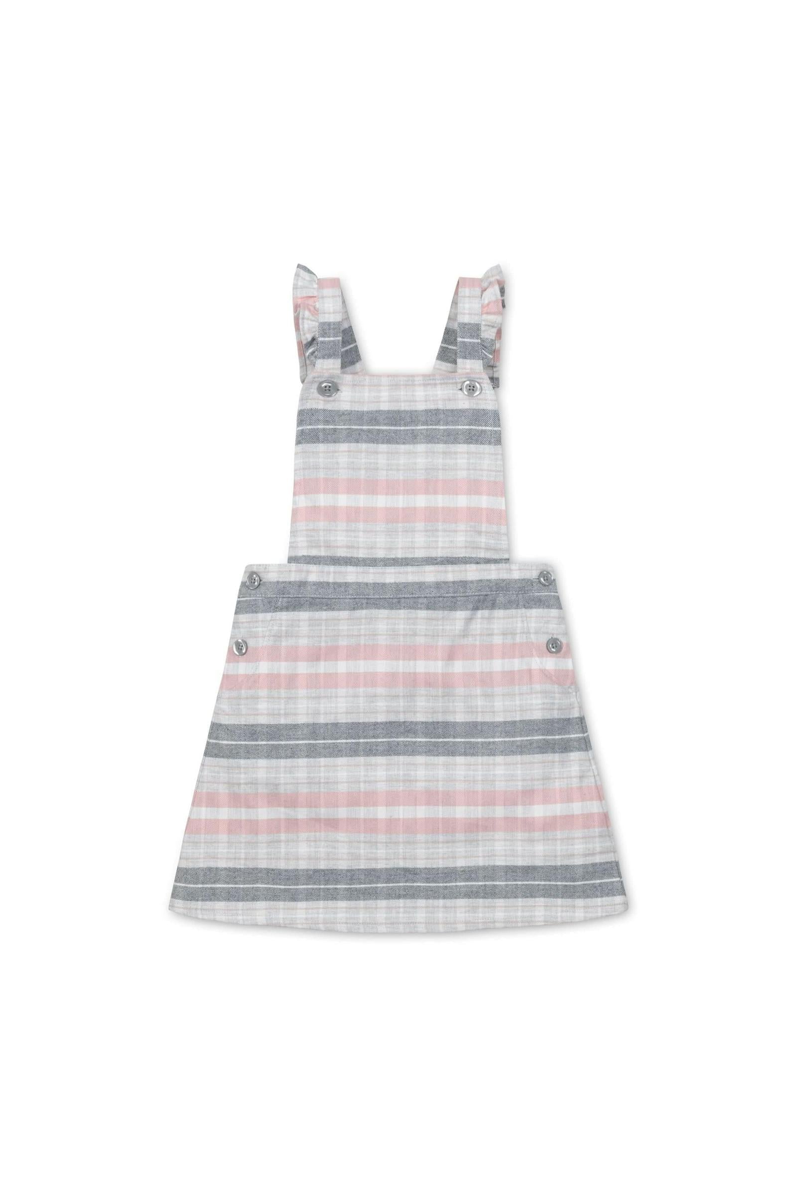 Organic Cotton Ruffle Strap Overall Skirt, Gray & Rose Plaid, Toddler & Kids