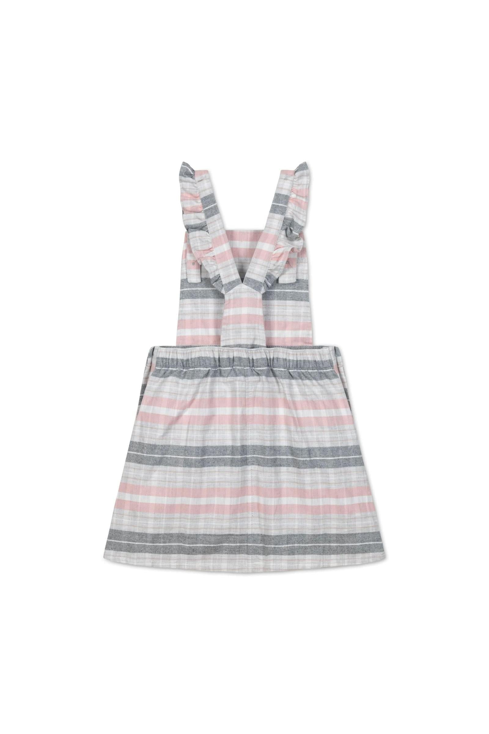 Organic Cotton Ruffle Strap Overall Skirt, Gray & Rose Plaid, Toddler & Kids