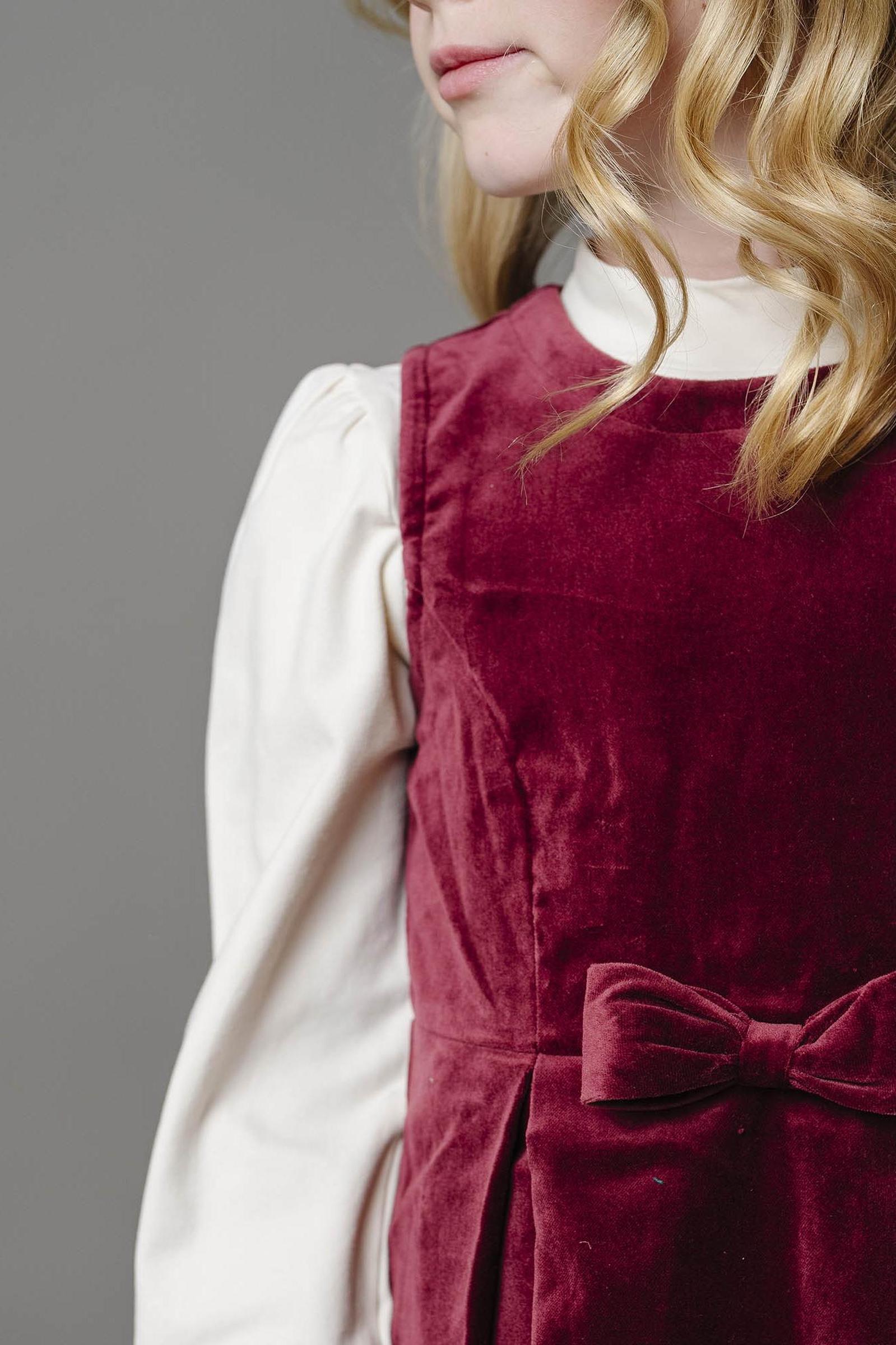 Cotton Bow Front Jumper Dress for Girls, Wine Red, Toddler & Kids