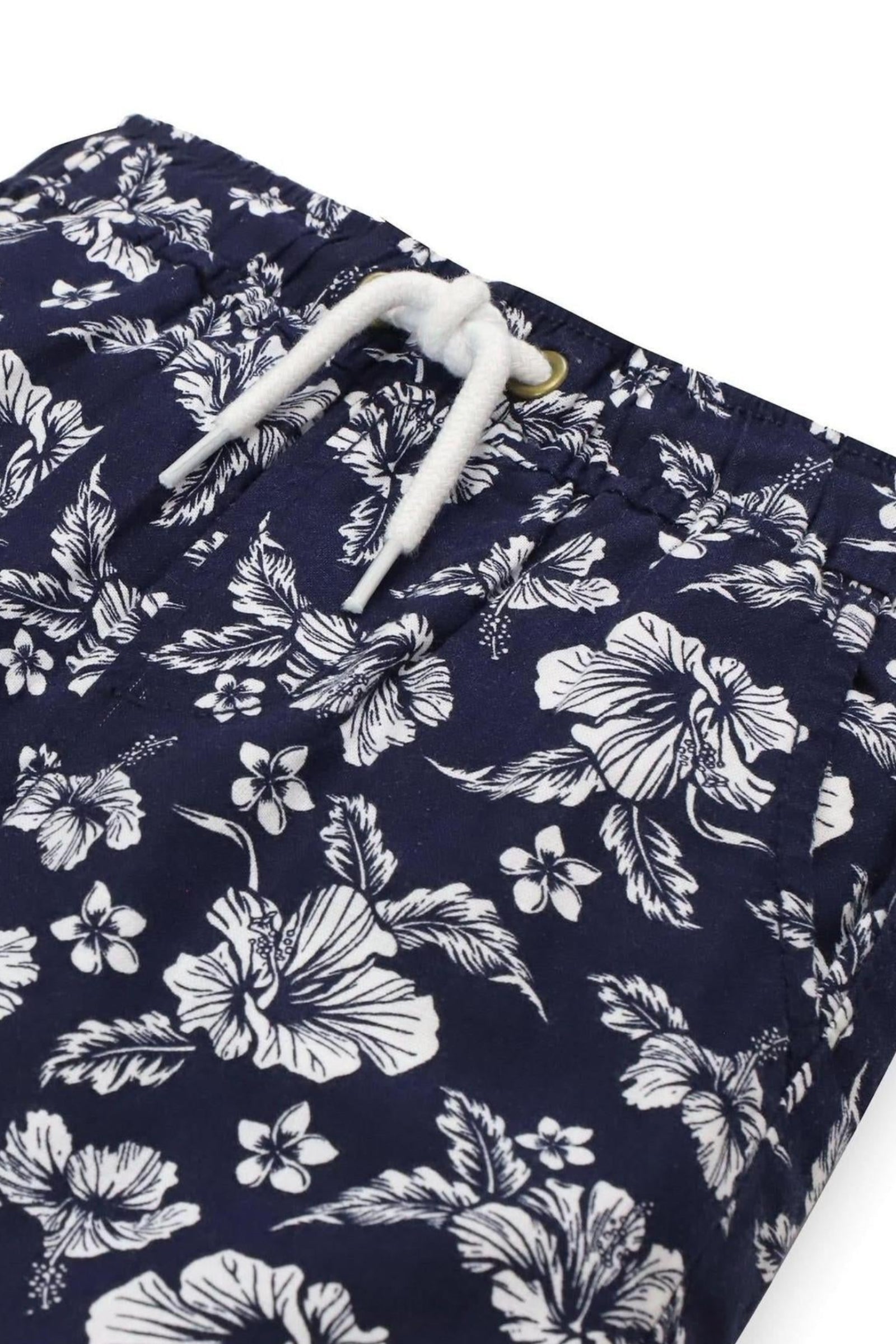 Relaxed Linen Pull-On Shorts for Baby Boys, Navy Hibiscus