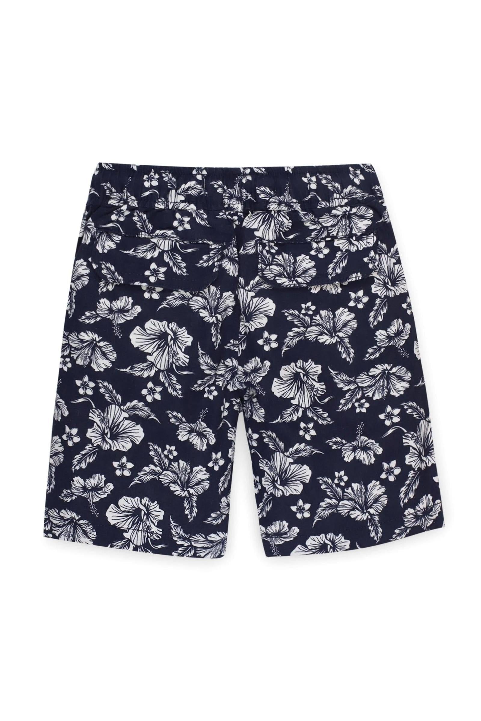 Relaxed Linen Pull-On Shorts for Baby Boys, Navy Hibiscus