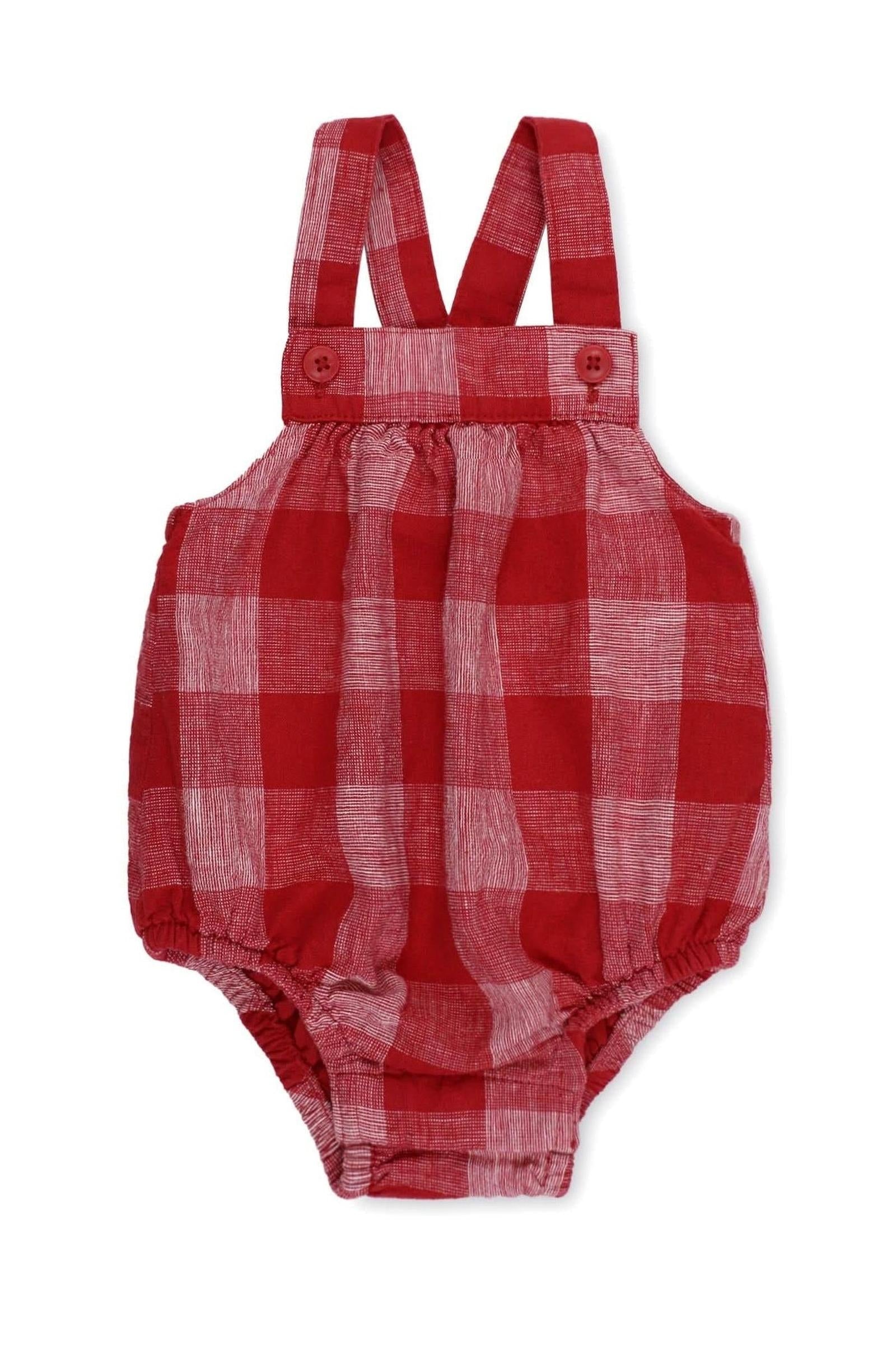 Organic Cotton Seersucker Bubble Romper, Red Pencil Check, Baby