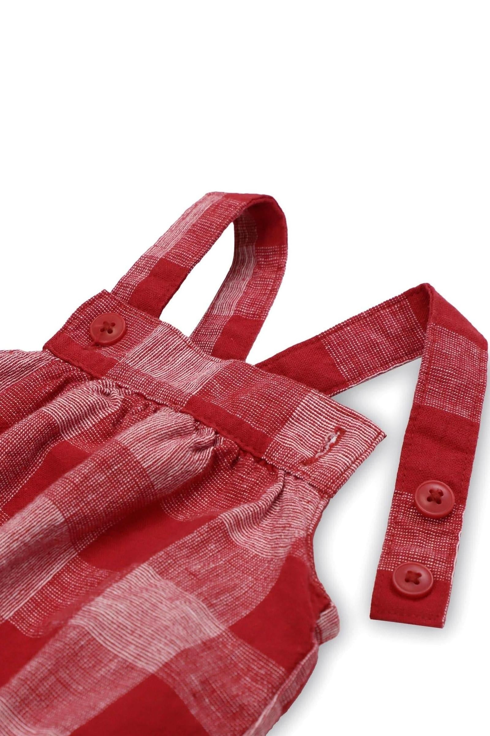 Organic Cotton Seersucker Bubble Romper, Red Pencil Check, Baby