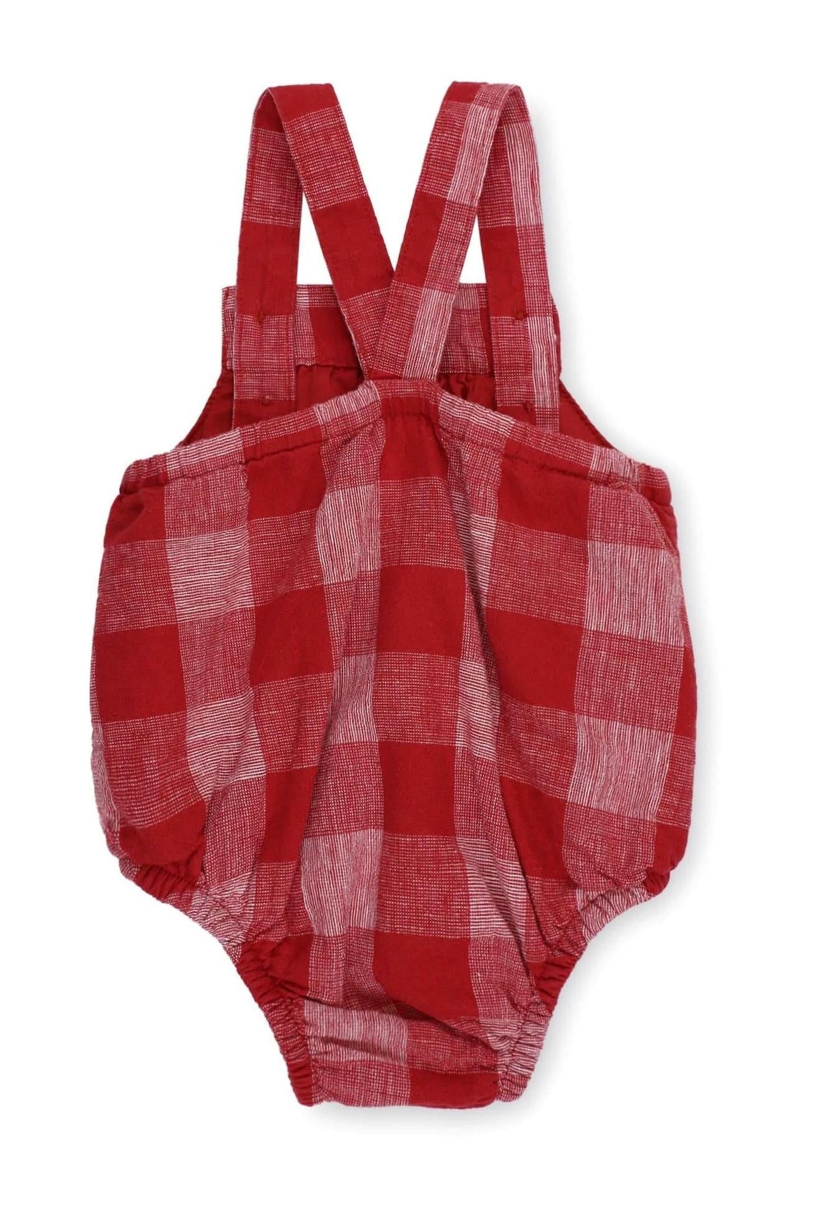 Organic Cotton Seersucker Bubble Romper, Red Pencil Check, Baby