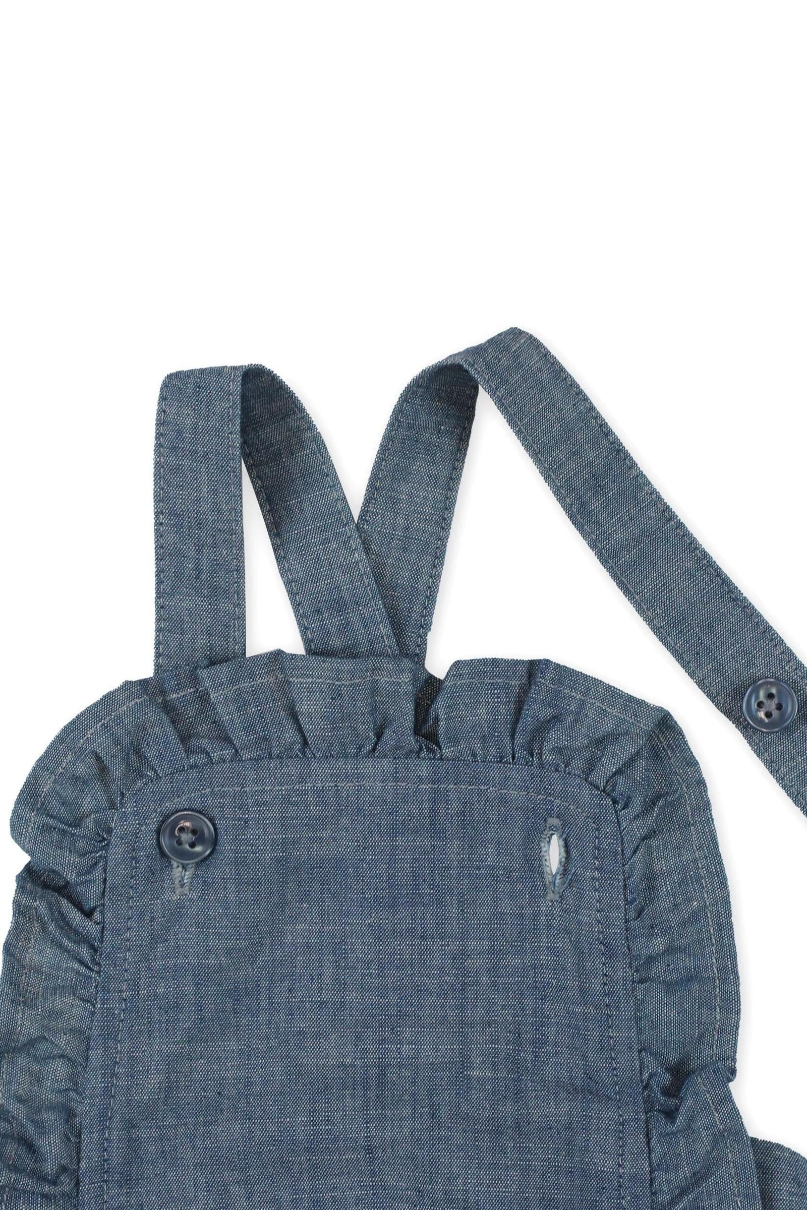 Organic Cotton Ruffle Sunsuit for Girls, Blue Chambray Solid, Baby
