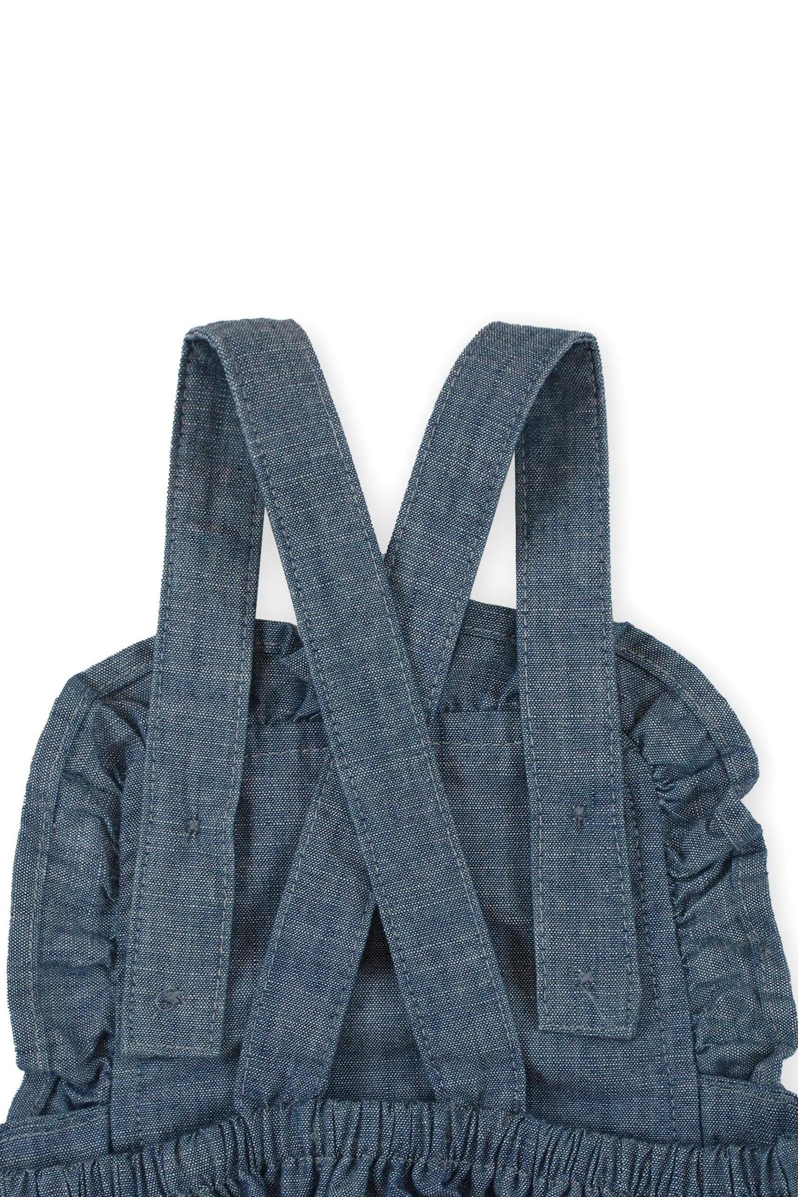Organic Cotton Ruffle Sunsuit for Girls, Blue Chambray Solid, Baby
