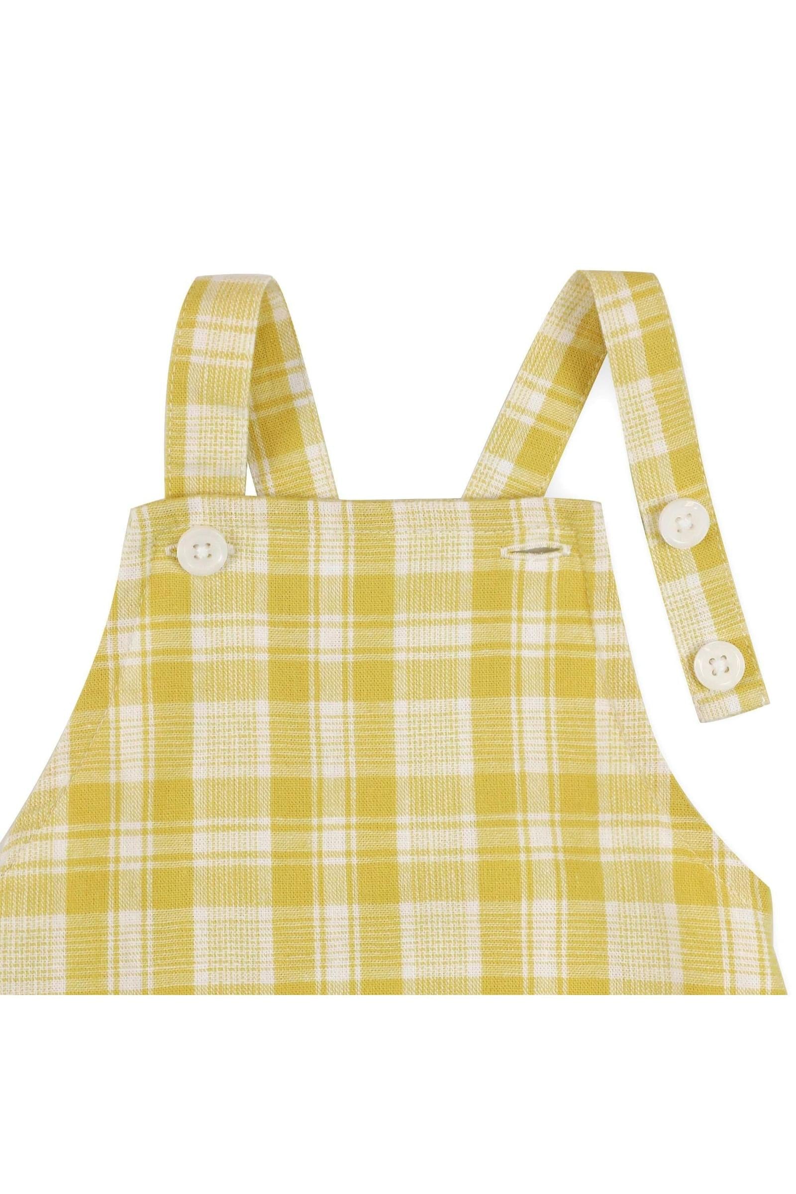 Linen & Organic Cotton Shortie Overall Romper, Yellow Plaid Linen, Baby