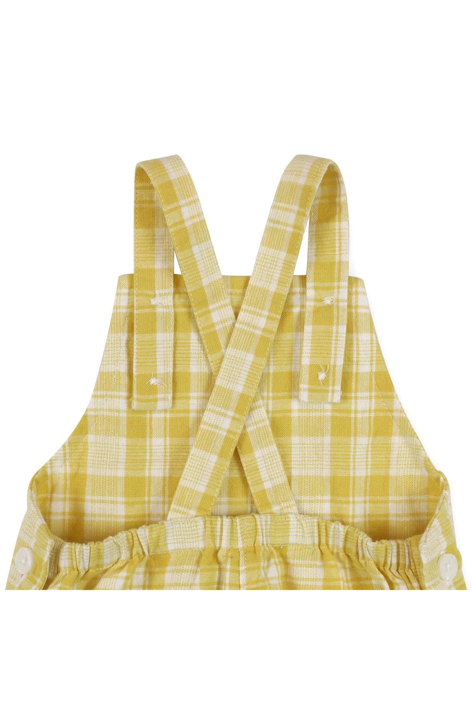 Linen & Organic Cotton Shortie Overall Romper, Yellow Plaid Linen, Baby