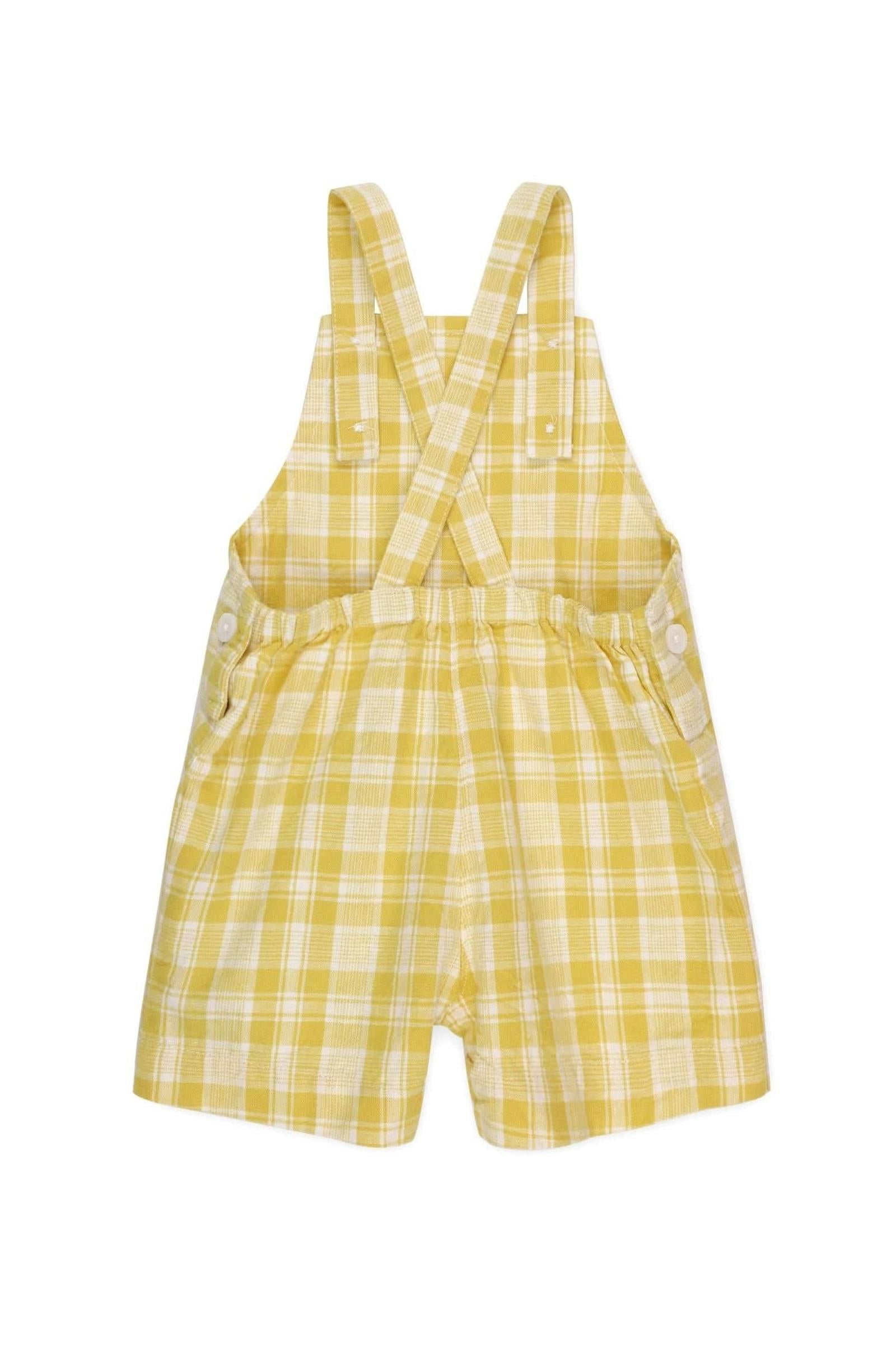 Linen & Organic Cotton Shortie Overall Romper, Yellow Plaid Linen, Baby