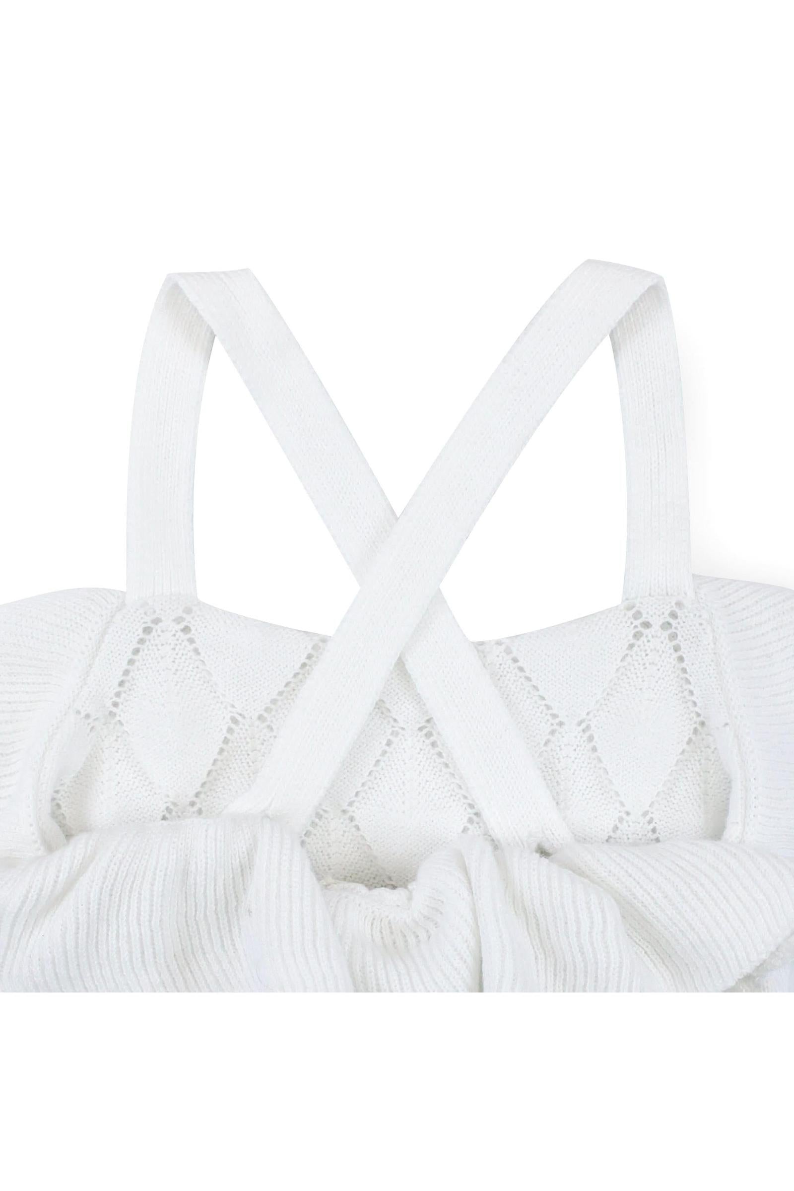 Organic Cotton Ruffle Sweater Romper for Baby Girls, White