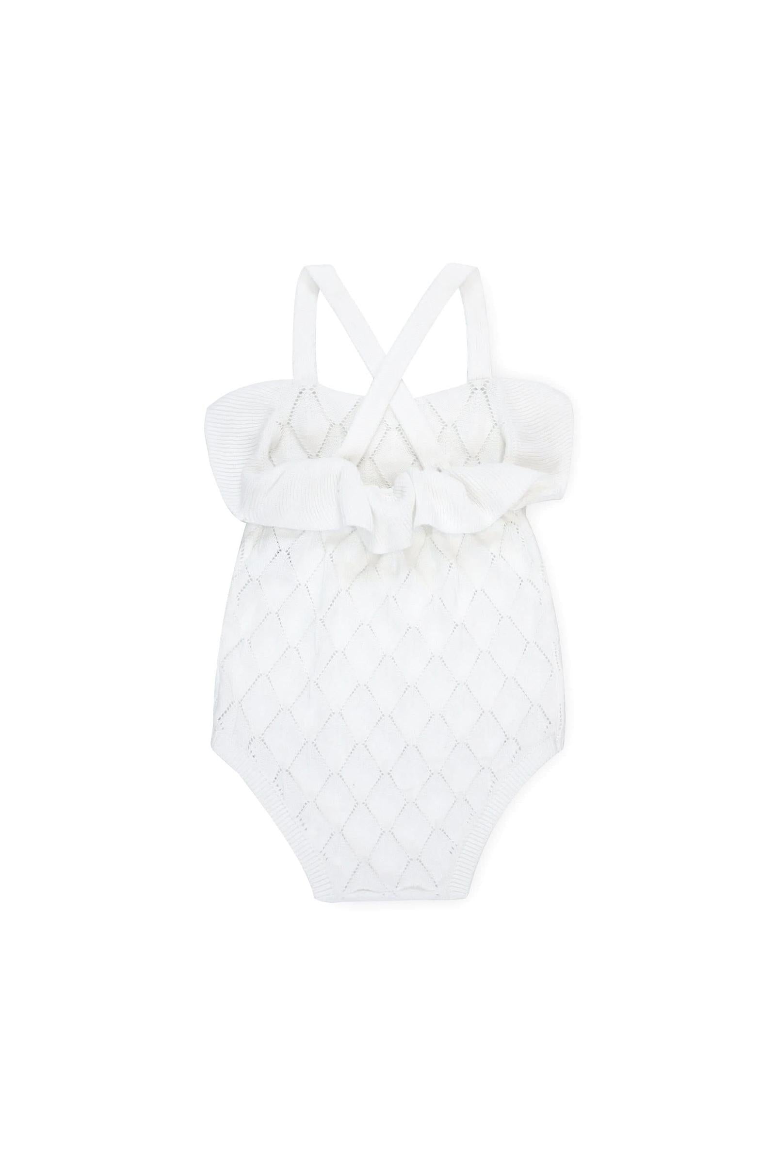 Organic Cotton Ruffle Sweater Romper for Baby Girls, White