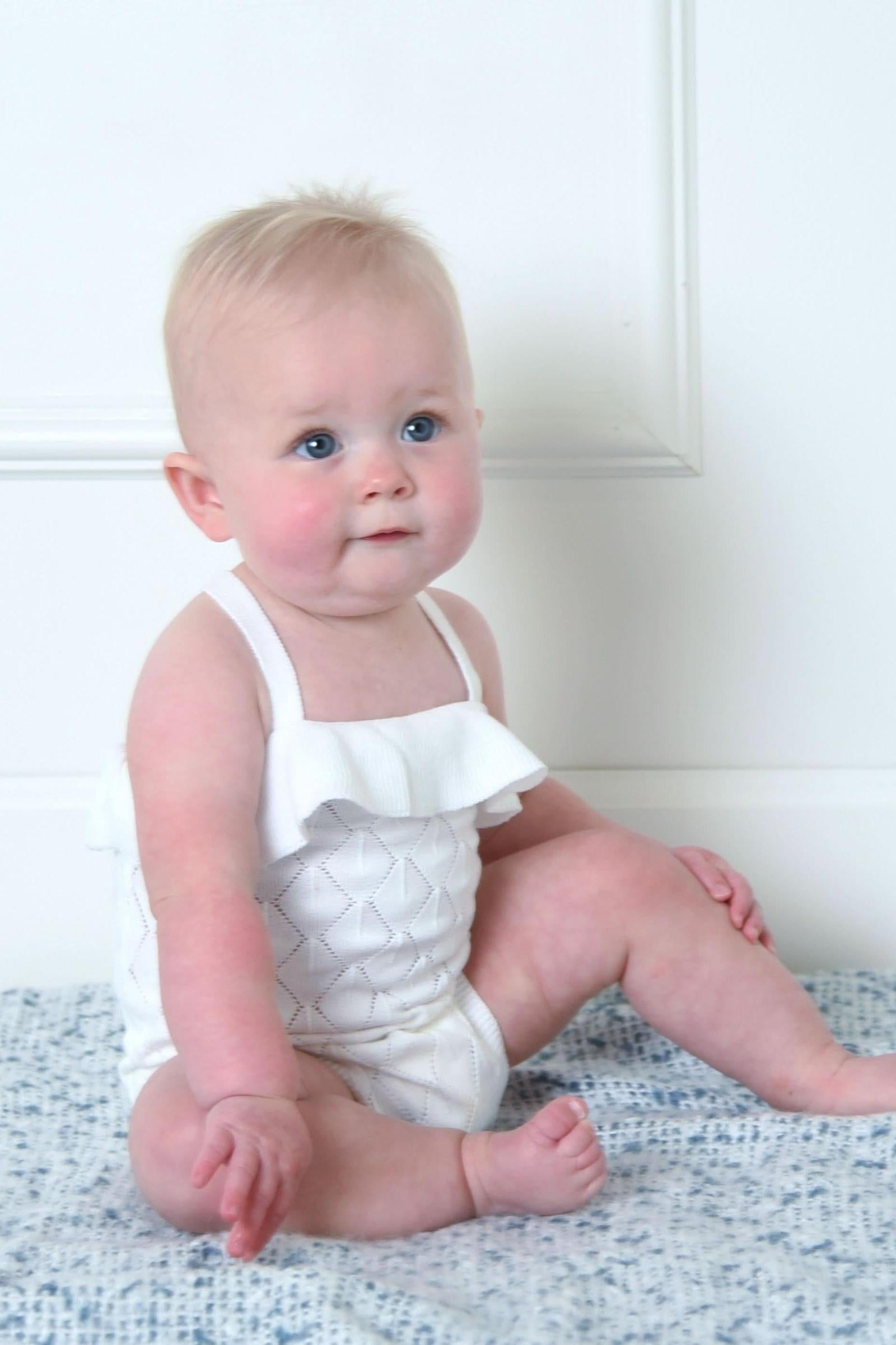 Organic Cotton Ruffle Sweater Romper for Baby Girls, White