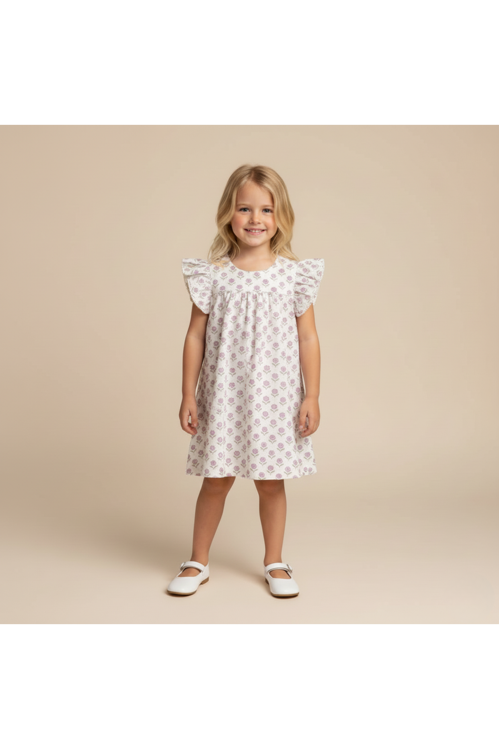 Organic Short Sleeve Flutter Dress - Lavender