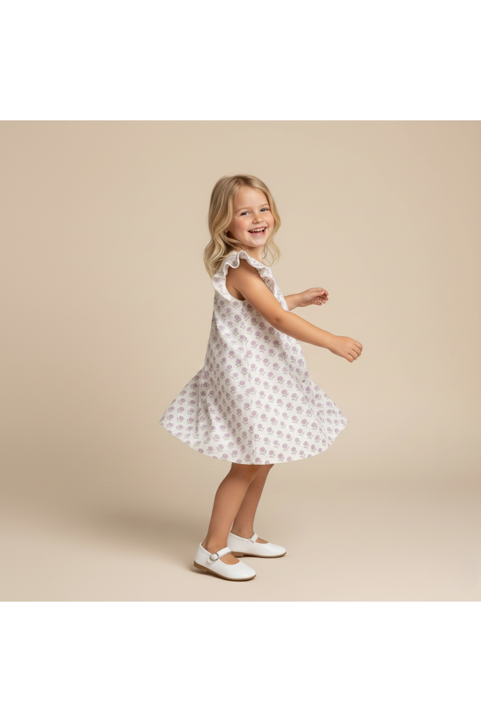 Organic Short Sleeve Flutter Dress - Lavender