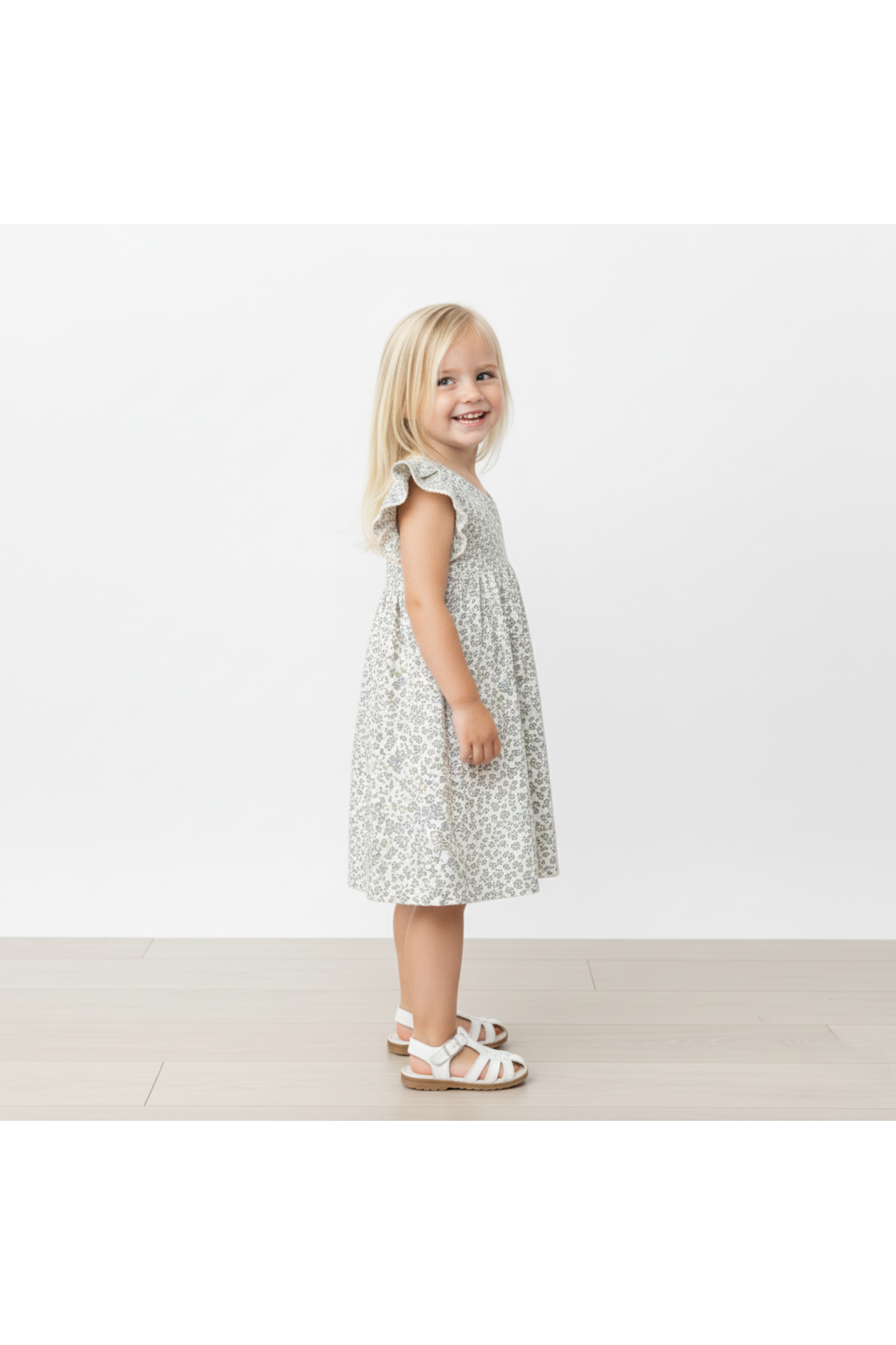 Organic Short Sleeve Flutter Dress - Tulle Floral
