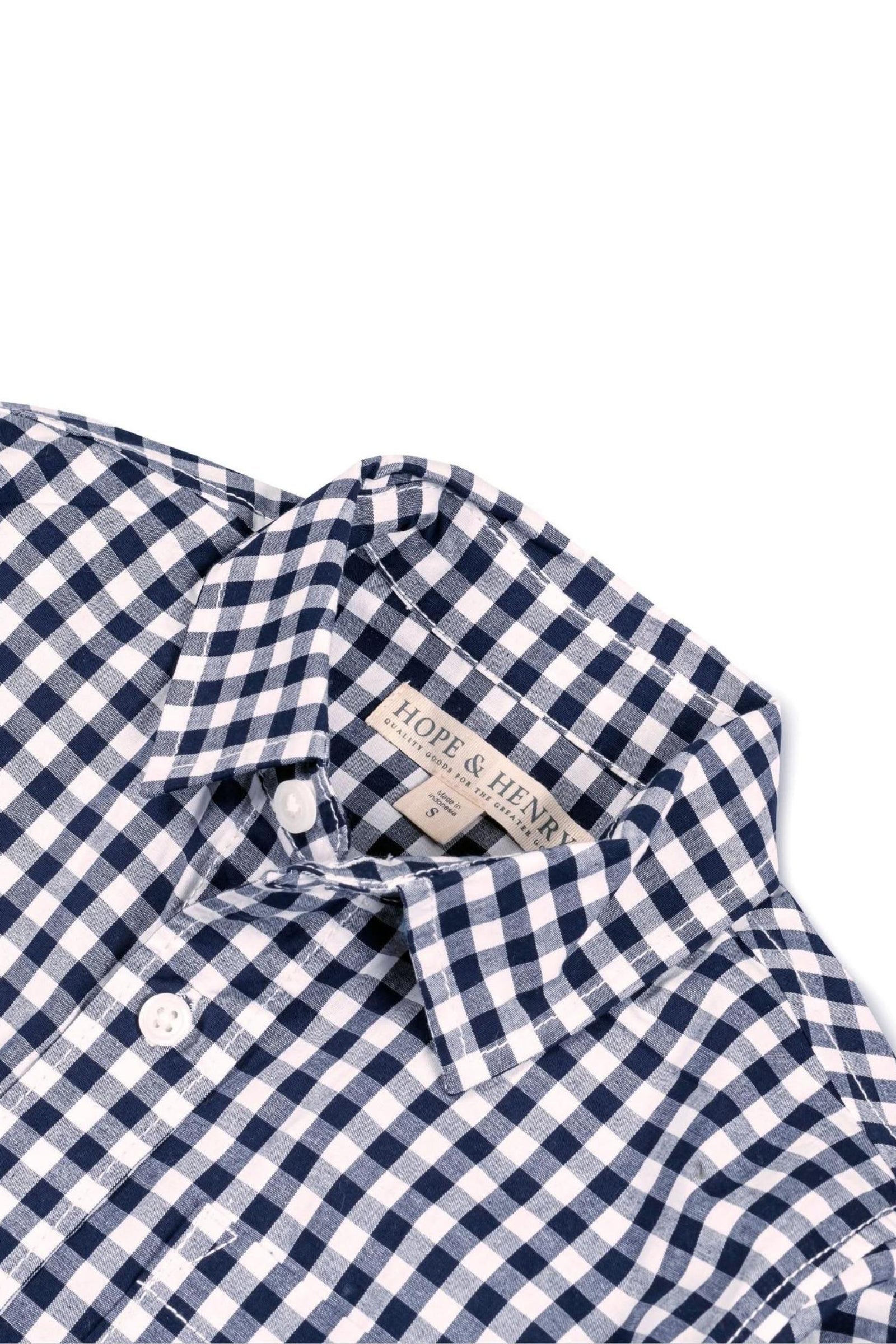 Organic Cotton Stretch Poplin Roll-Up Shirt for Babies, Navy Gingham, Family Matching Outfits