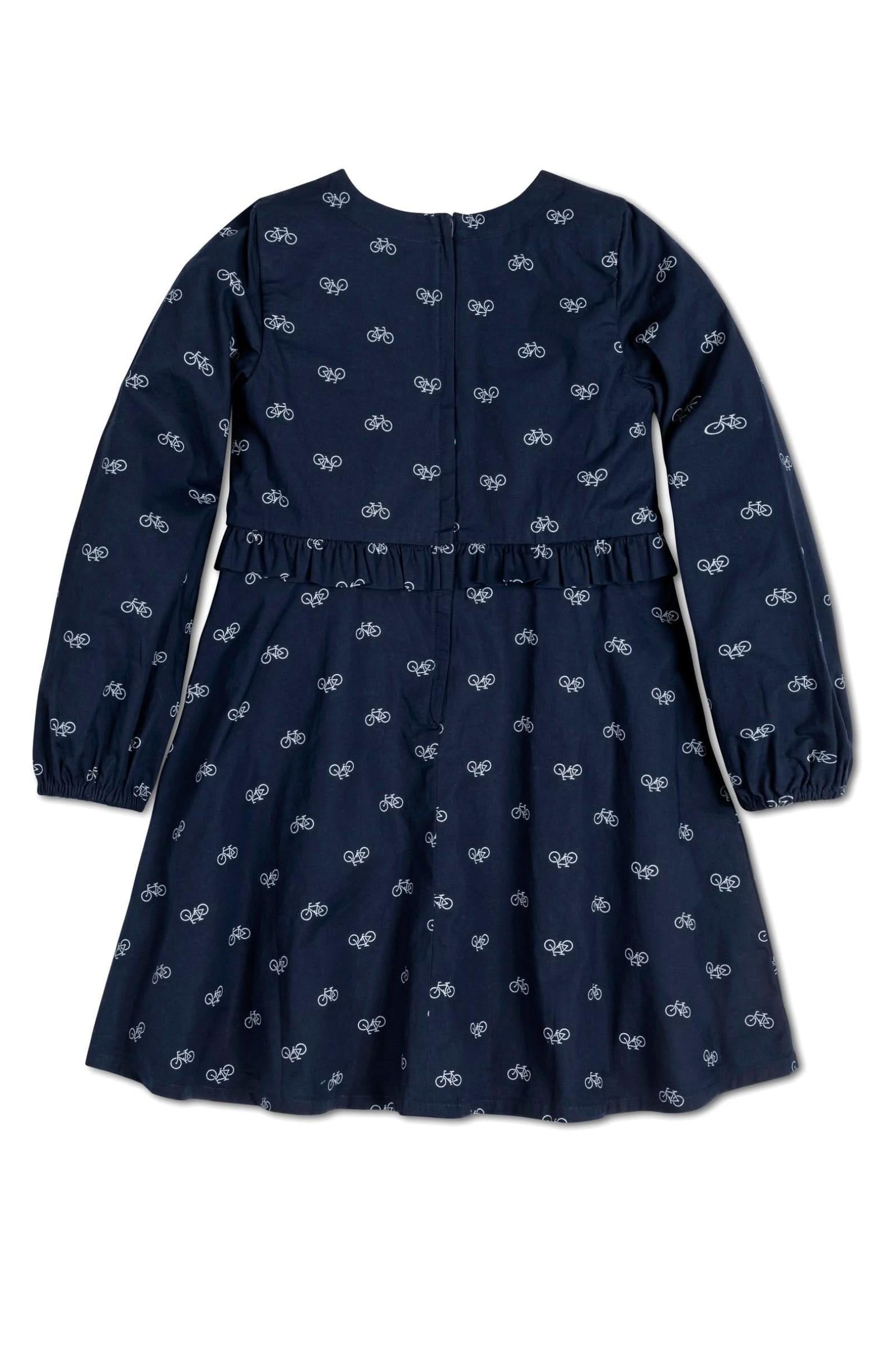Organic Cotton Ruffle Waist Dress, Navy Bicycle Print, Toddler & Kids
