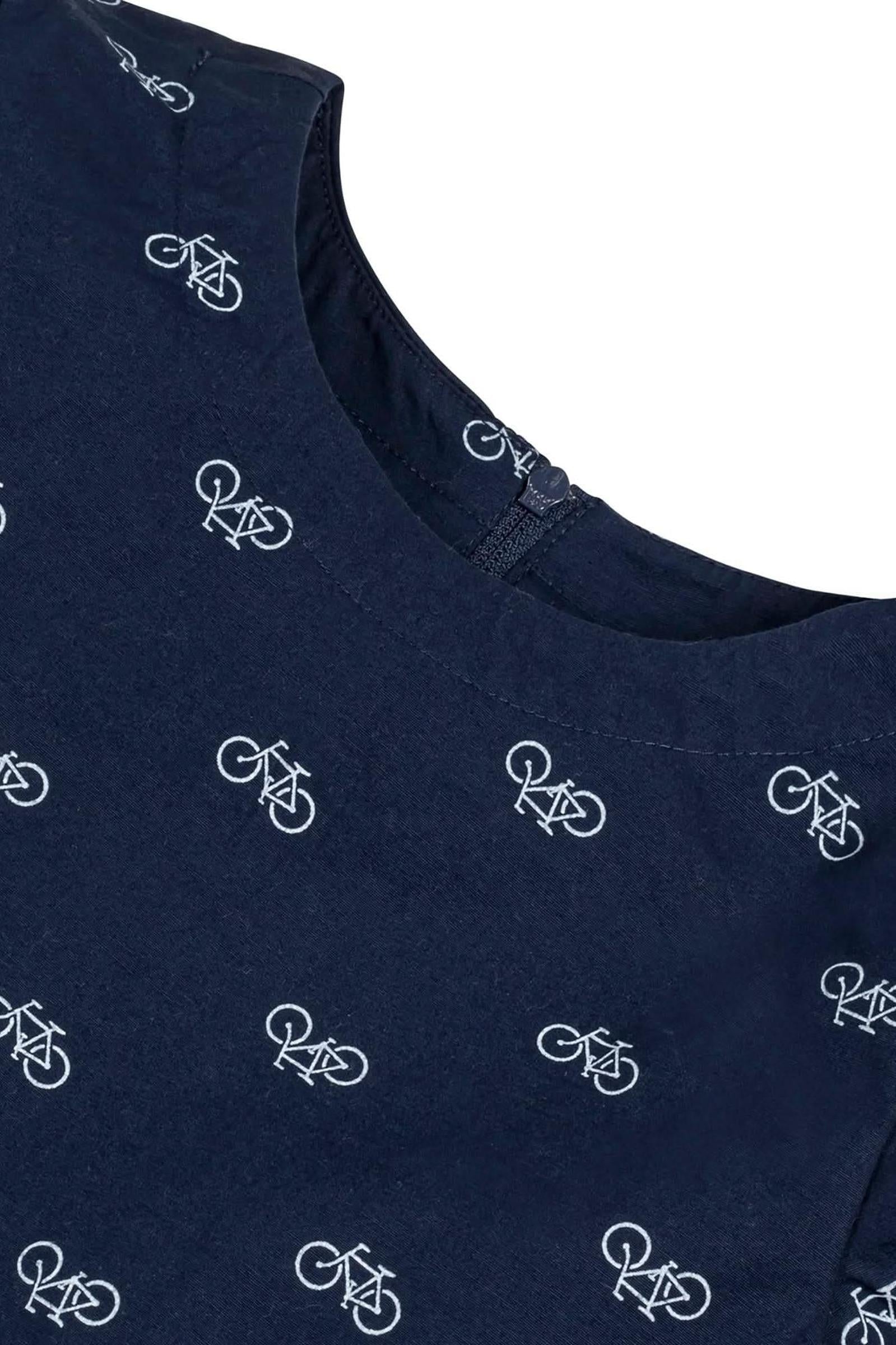 Organic Cotton Ruffle Waist Dress, Navy Bicycle Print, Toddler & Kids