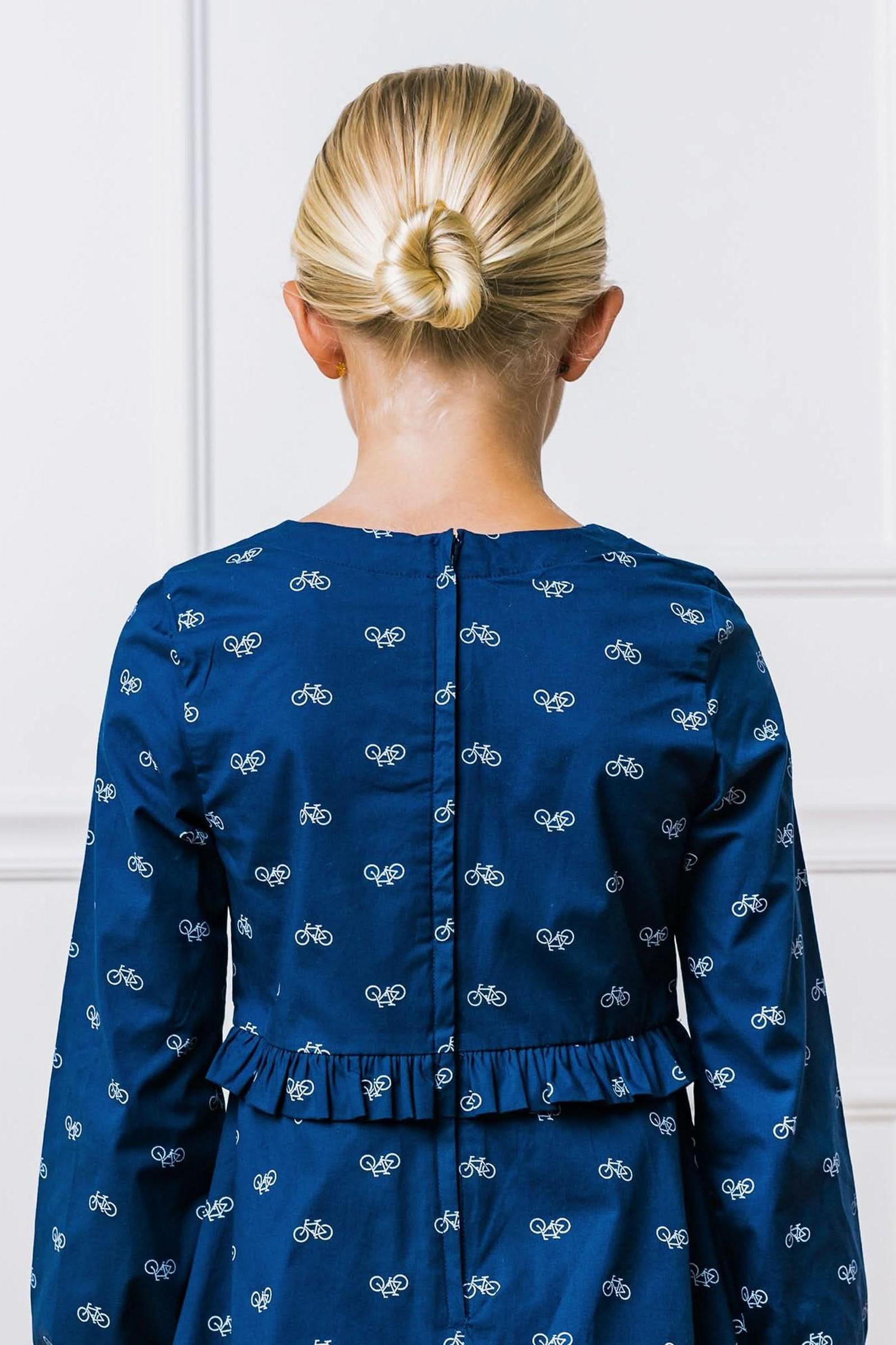 Organic Cotton Ruffle Waist Dress, Navy Bicycle Print, Toddler & Kids