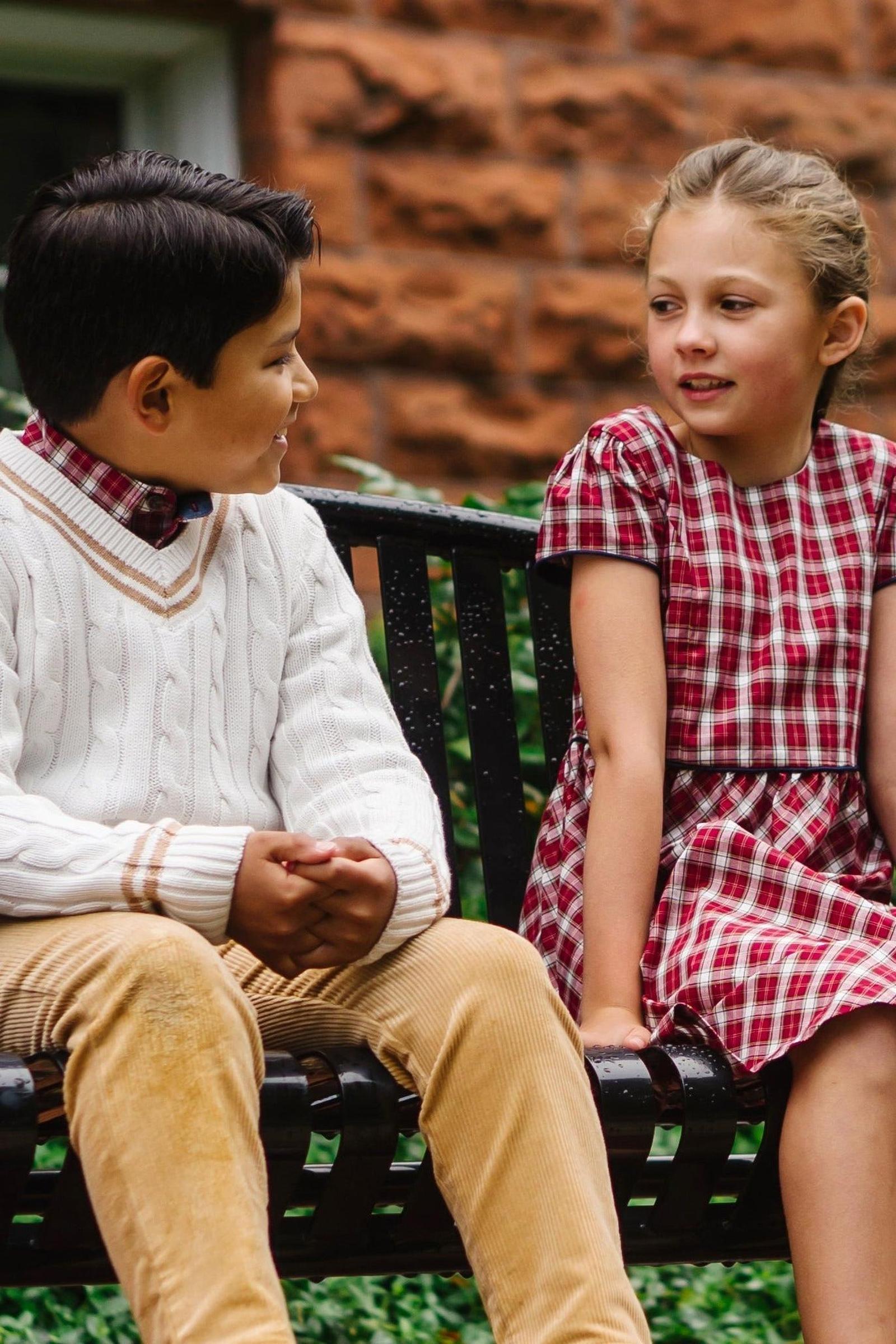 Organic Cotton Schoolgirl Dress, Dark Red, Toddler & Kids
