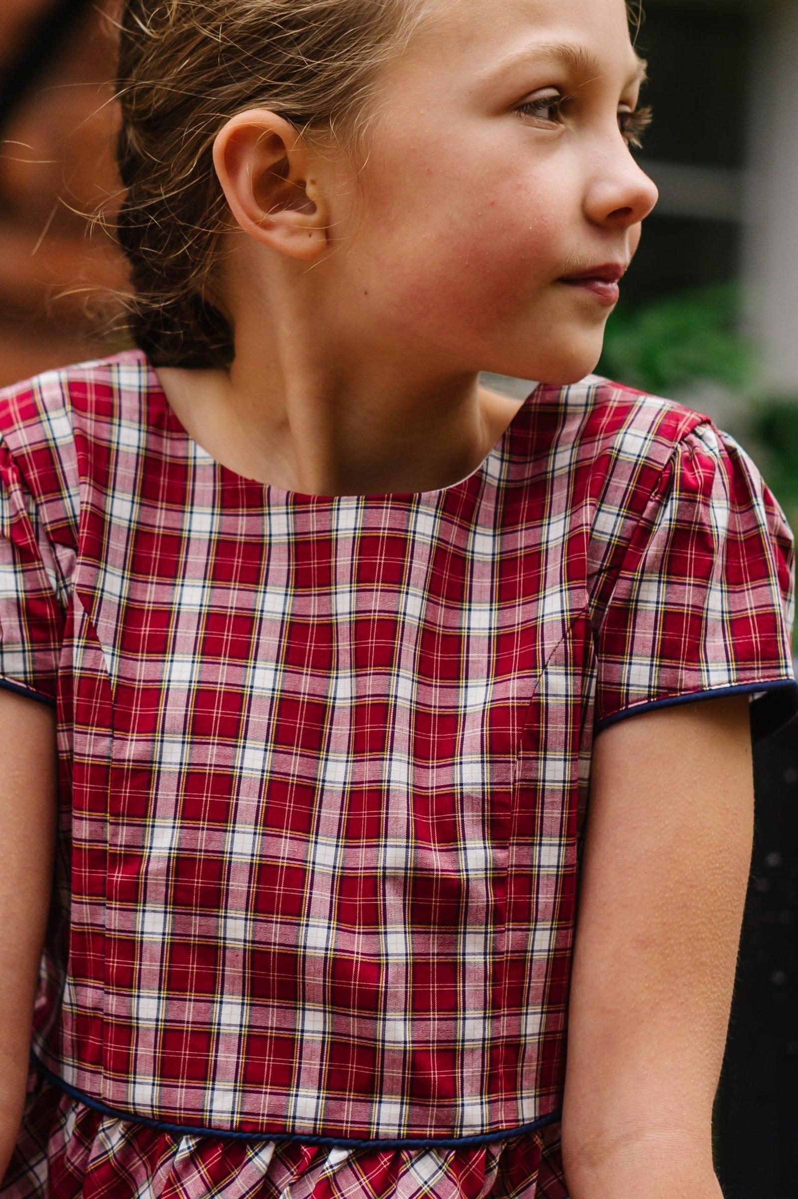 Organic Cotton Schoolgirl Dress, Dark Red, Toddler & Kids