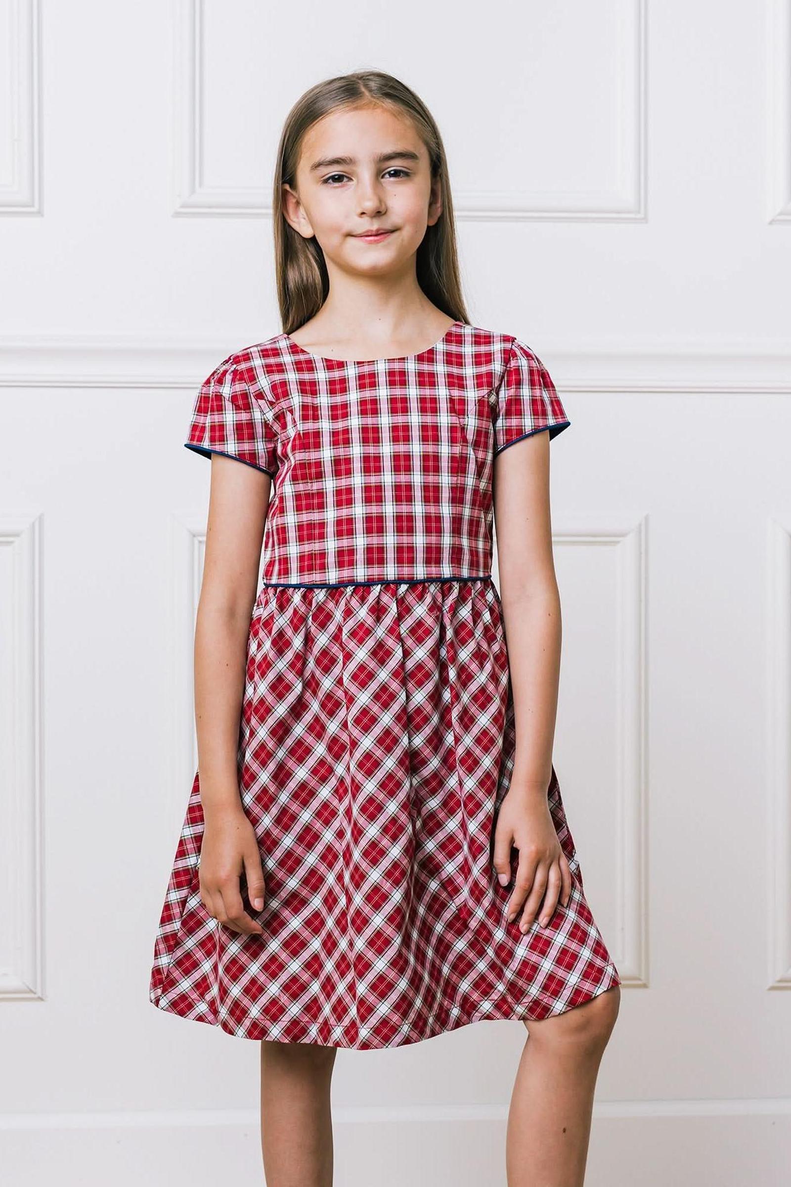 Organic Cotton Schoolgirl Dress, Dark Red, Toddler & Kids