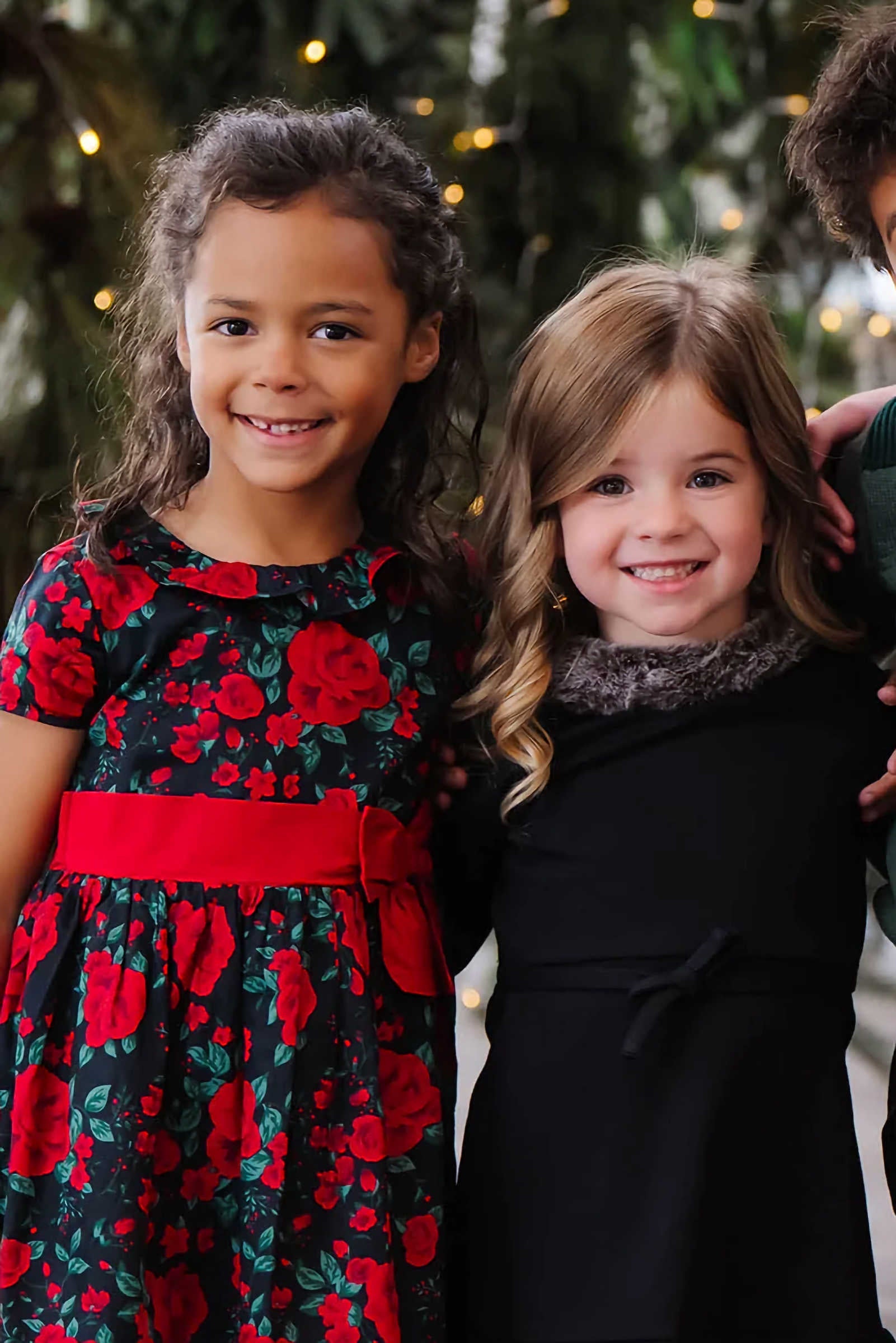 Organic Cotton Ruffle Collar Party Dress for Baby Girls, Black Holiday Rose, Family Matching Outfits