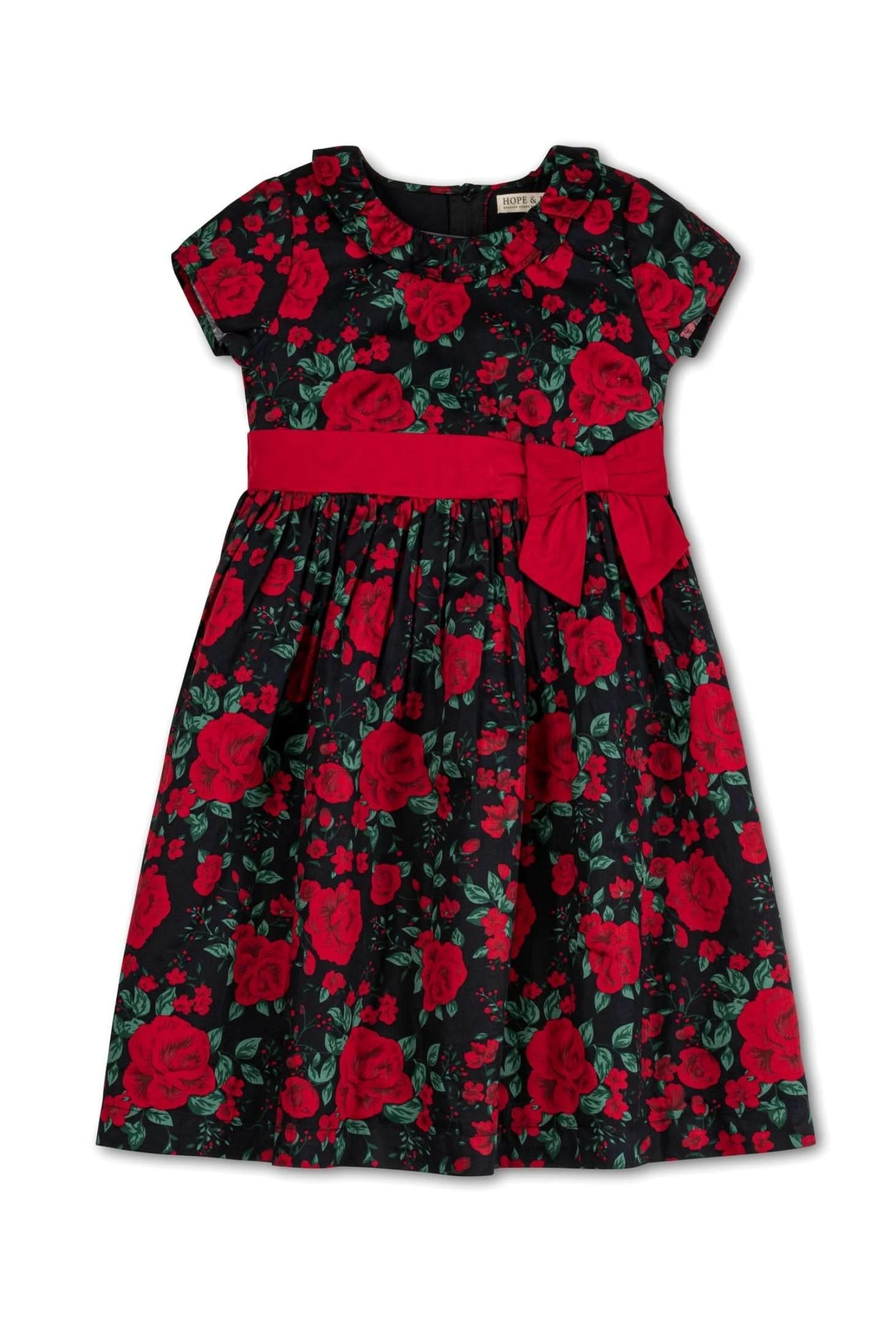 Organic Cotton Ruffle Collar Party Dress for Baby Girls, Black Holiday Rose, Family Matching Outfits