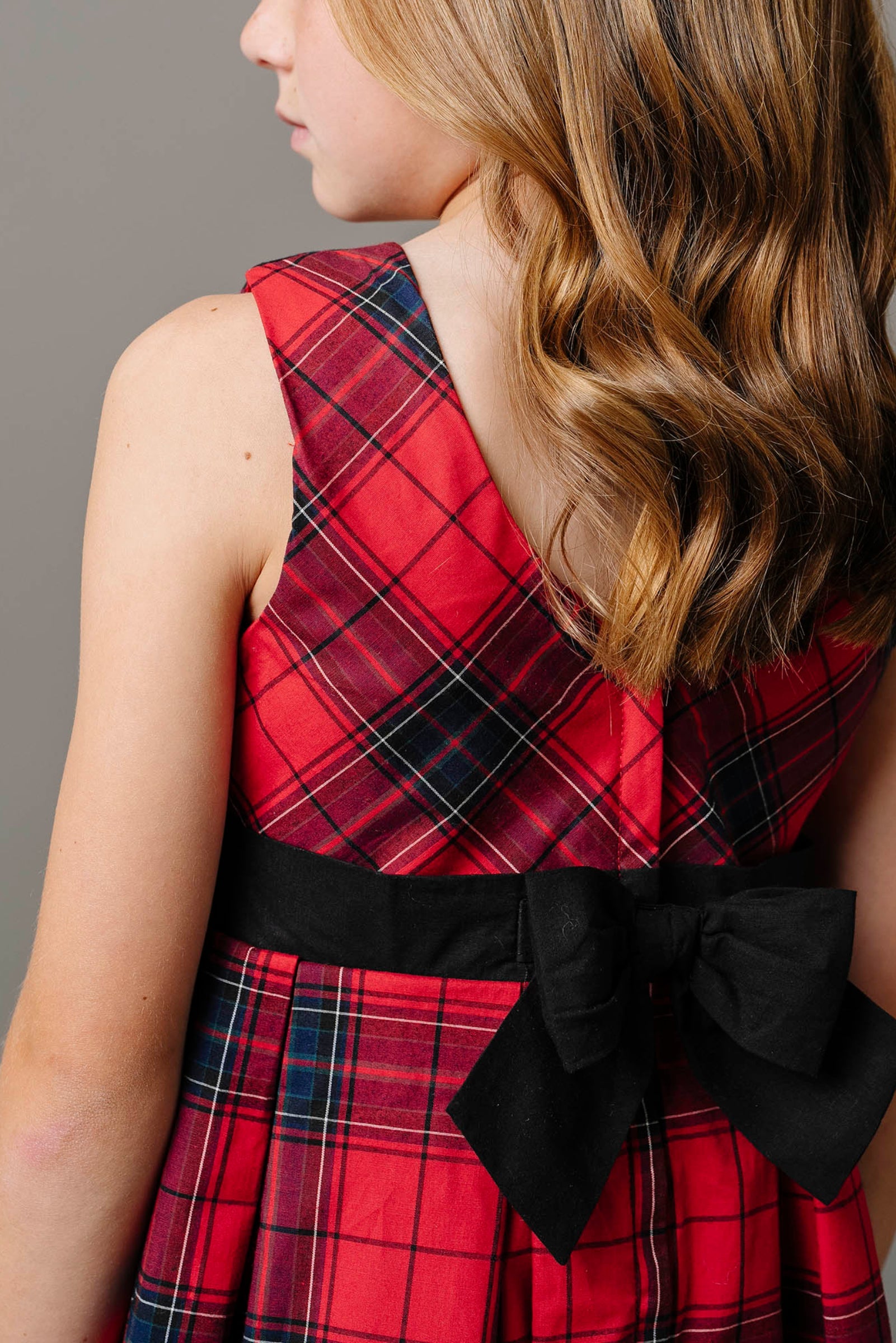 Organic Cotton Classic Red Tartan Pleated Party Dress for Girls, Toddler & Kids