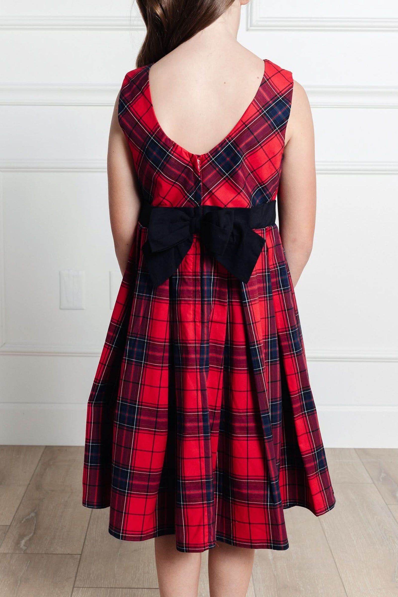 Organic Cotton Classic Red Tartan Pleated Party Dress for Girls, Toddler & Kids