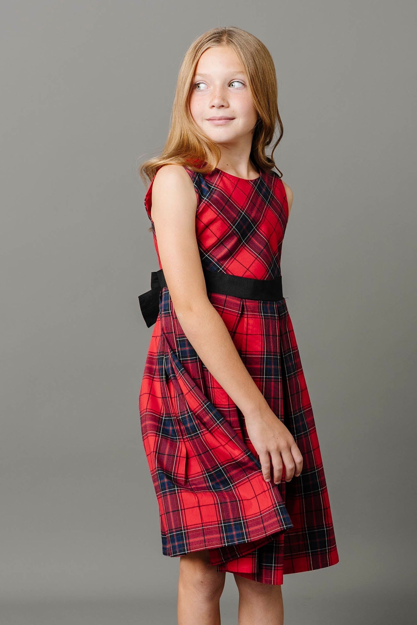 Organic Cotton Classic Red Tartan Pleated Party Dress for Girls, Toddler & Kids