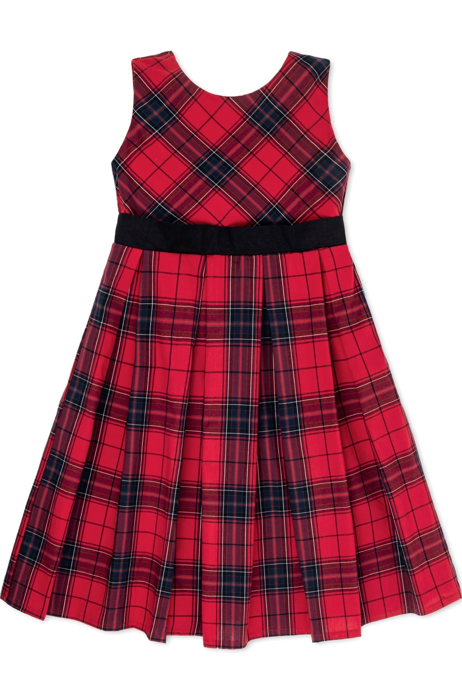 Organic Cotton Classic Red Tartan Pleated Party Dress for Girls, Toddler & Kids