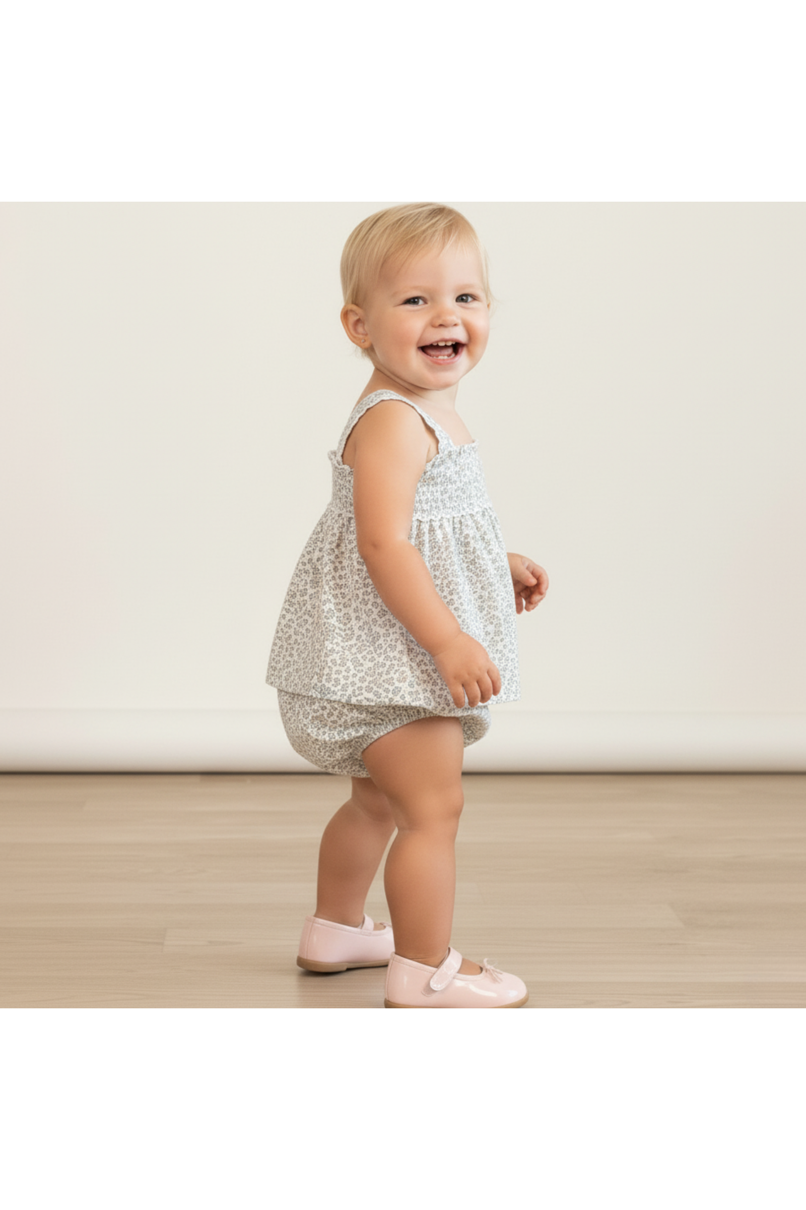 Organic Scalloped Top & Bloomers Set - Tulle Floral