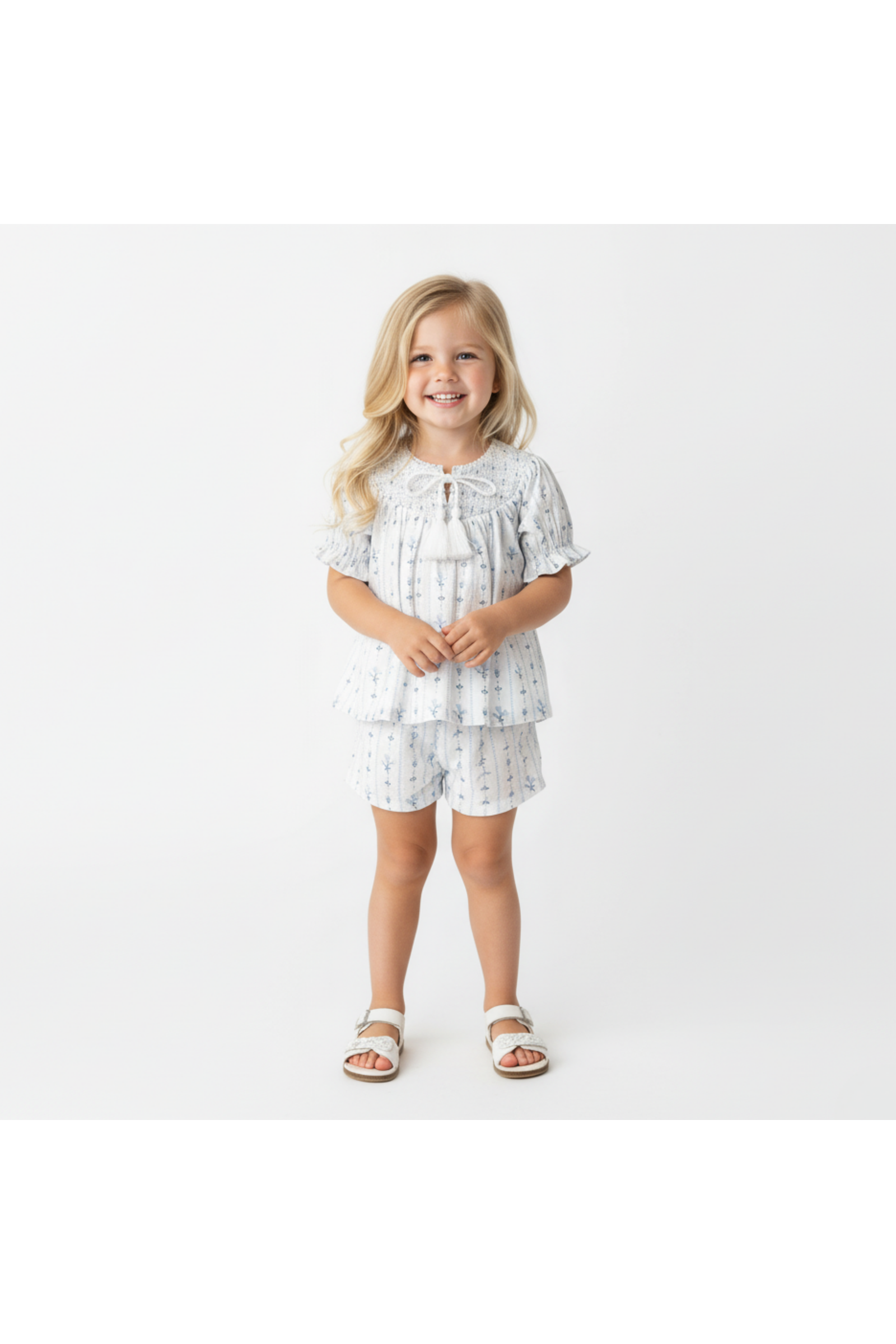 Organic Smocked Top & Shorts Set - Blue Vines