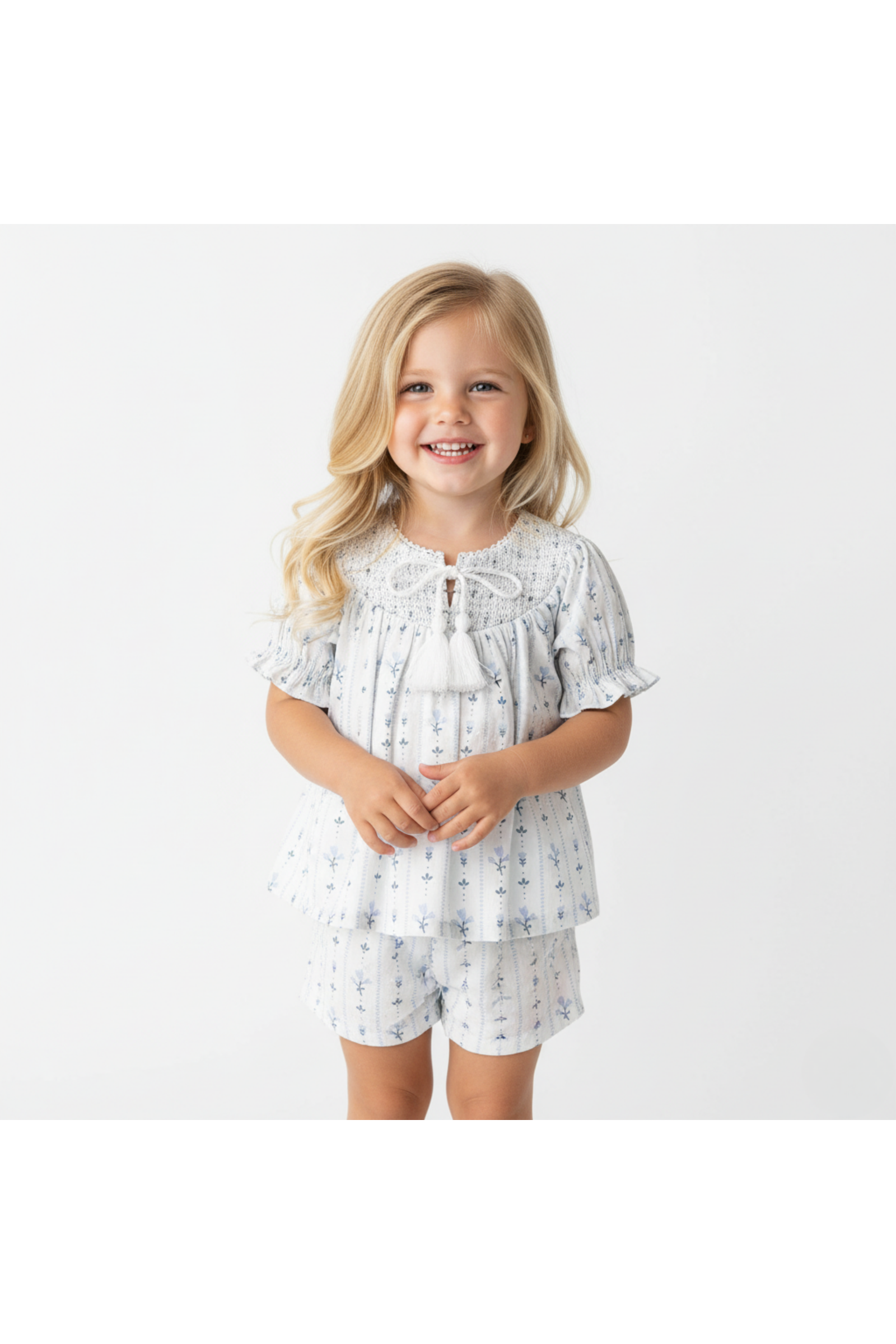 Organic Smocked Top & Shorts Set - Blue Vines