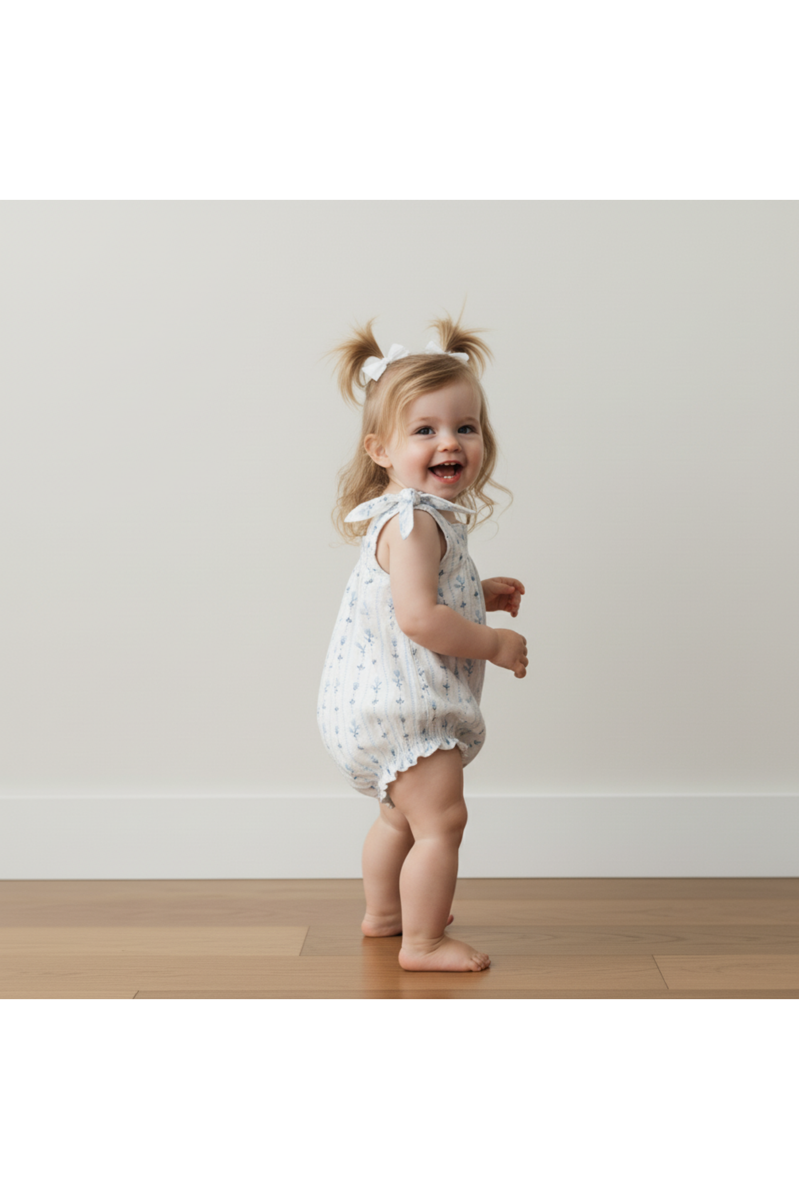Organic Tie Shoulder Bubble Romper - Blue Vines
